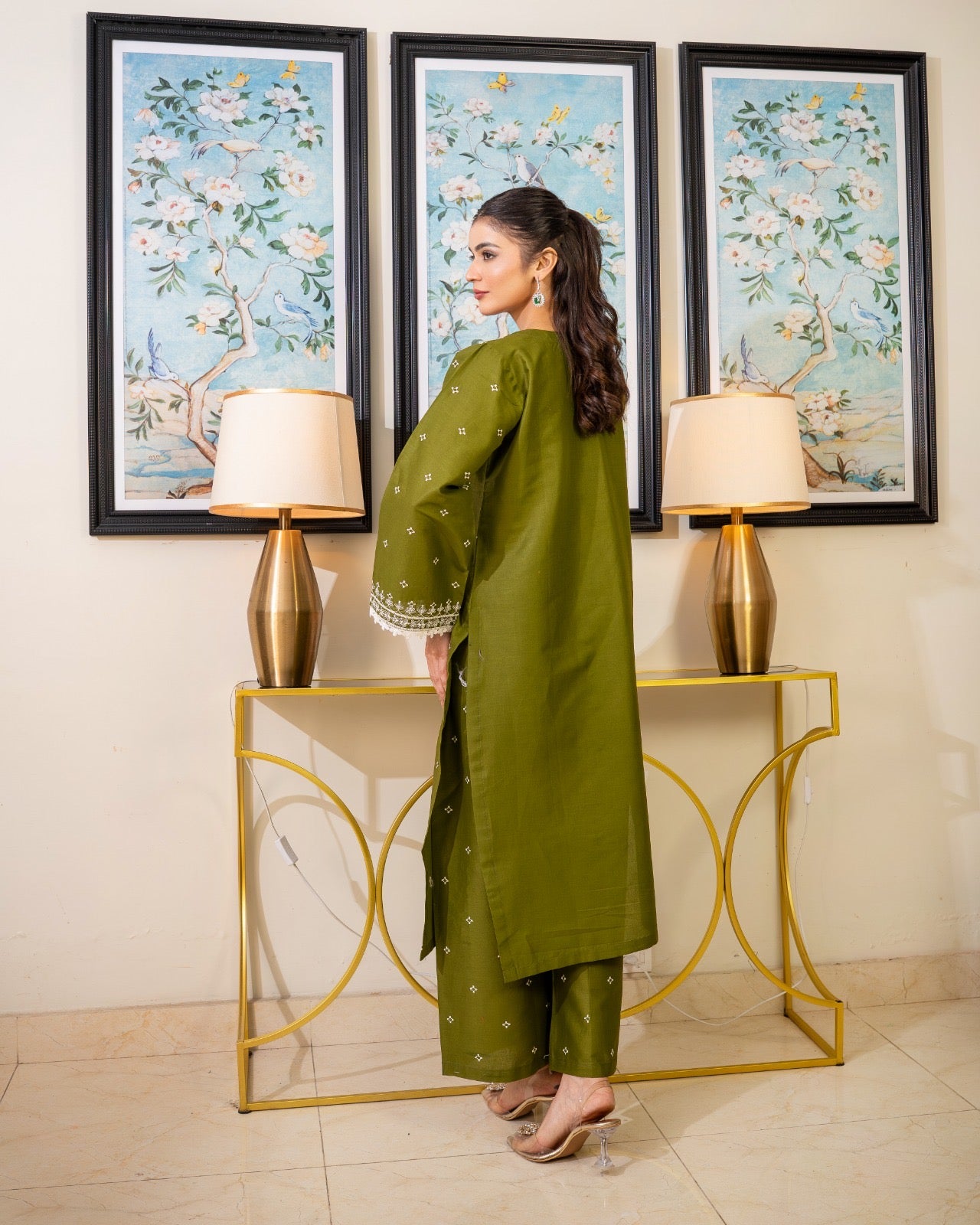 Olive embroidered 2pc