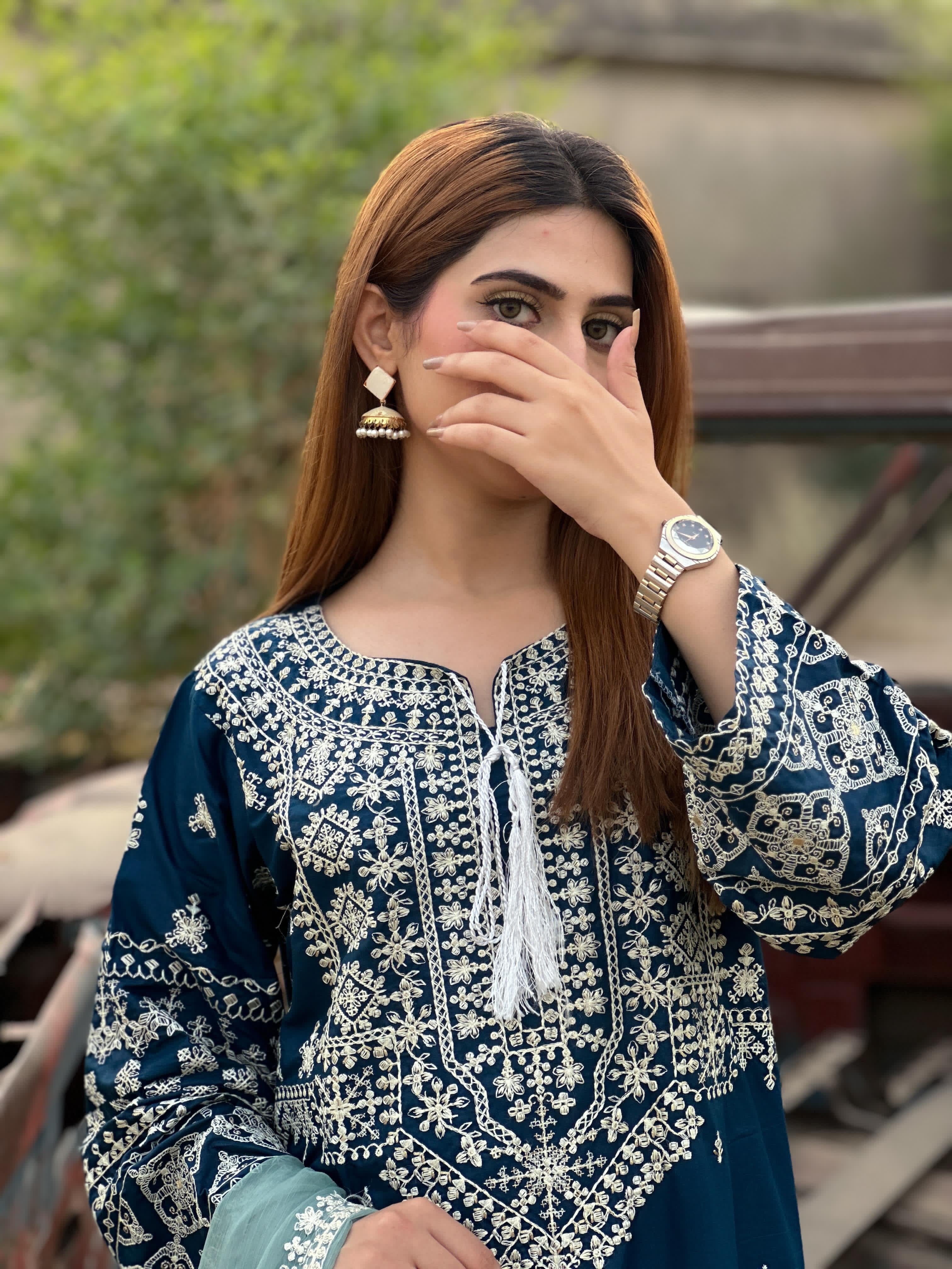Dastan embroidered 3 pc teal