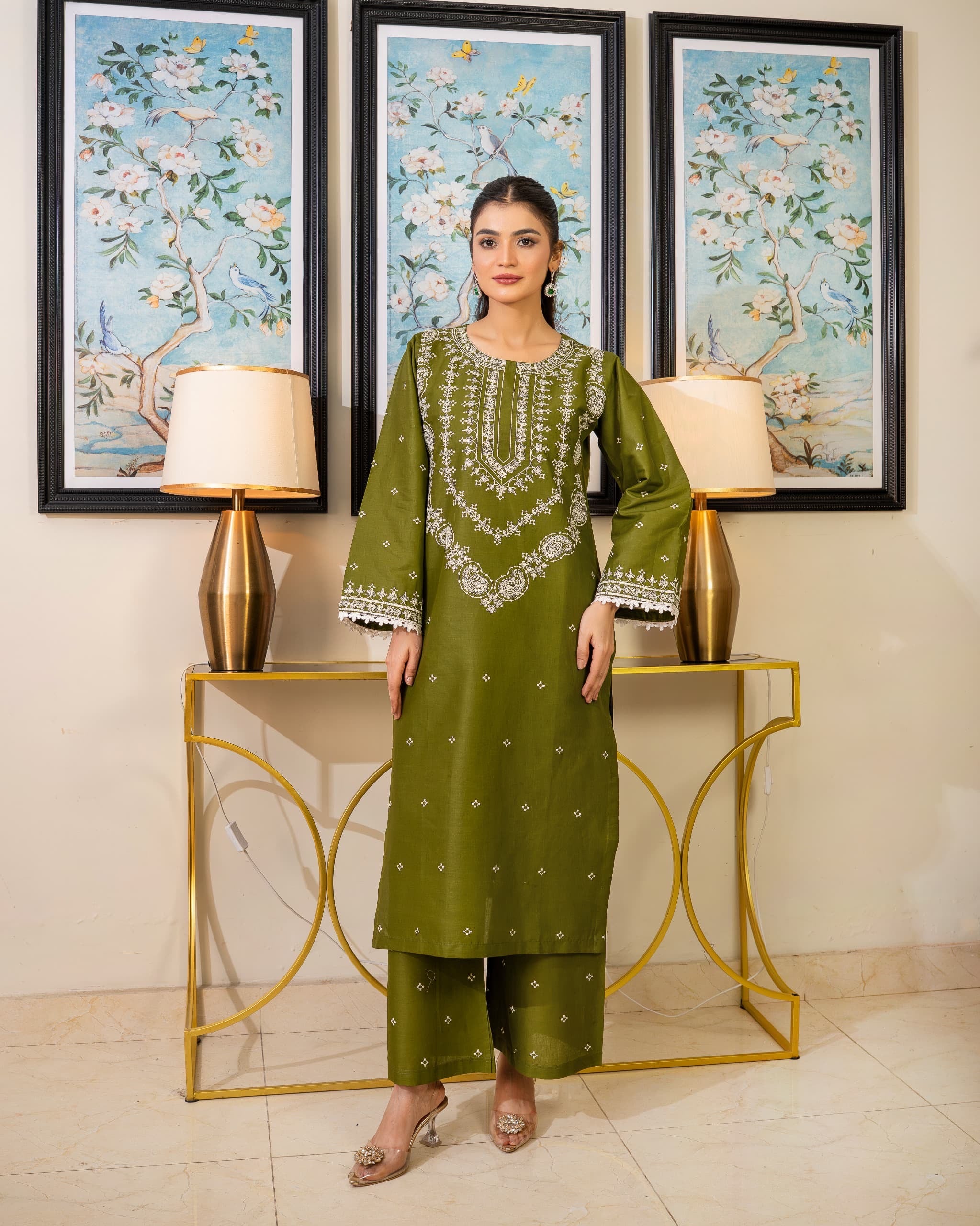 Olive embroidered 2pc