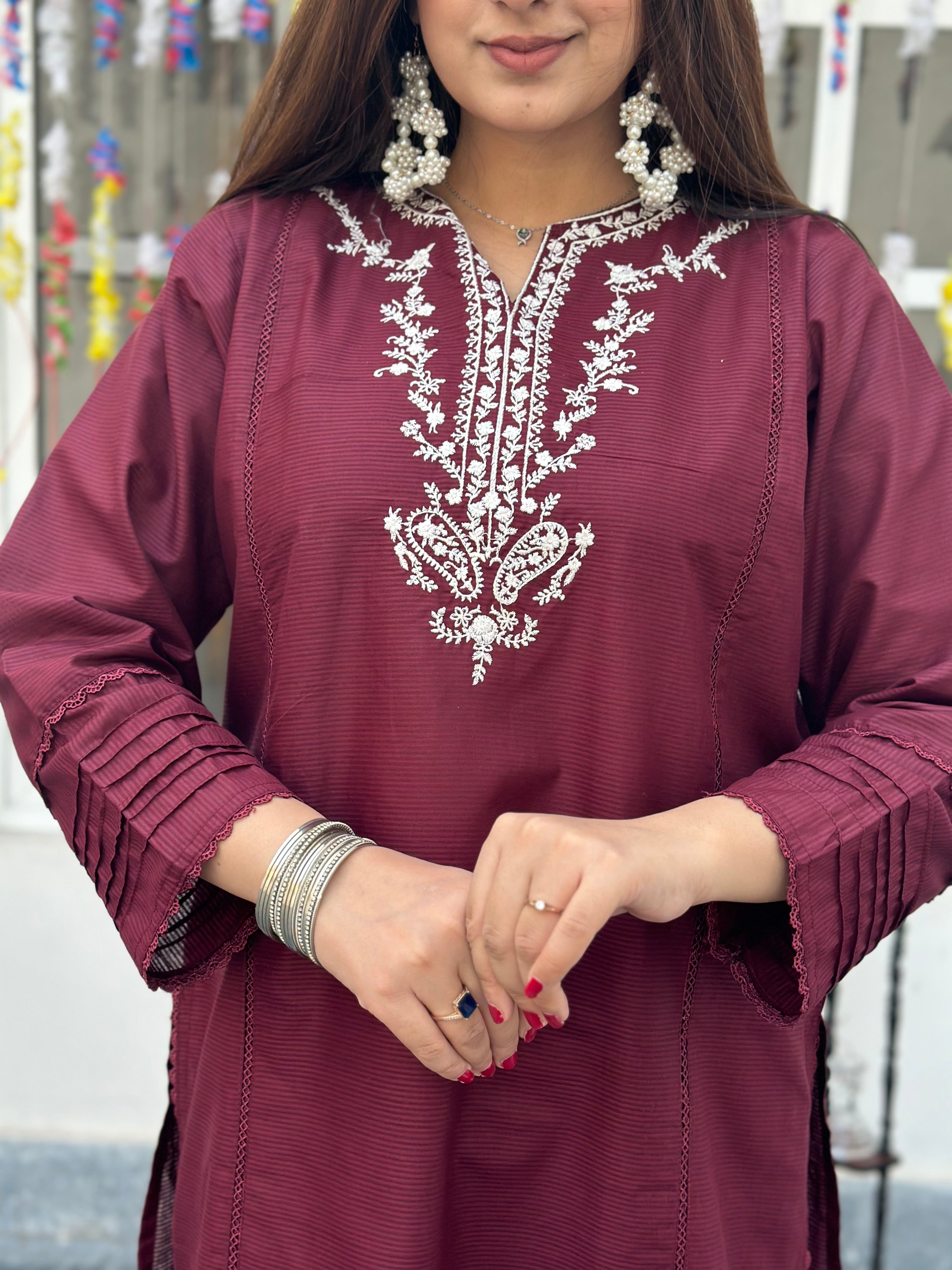 Eid hand embroidered solid 2 piece Meroon