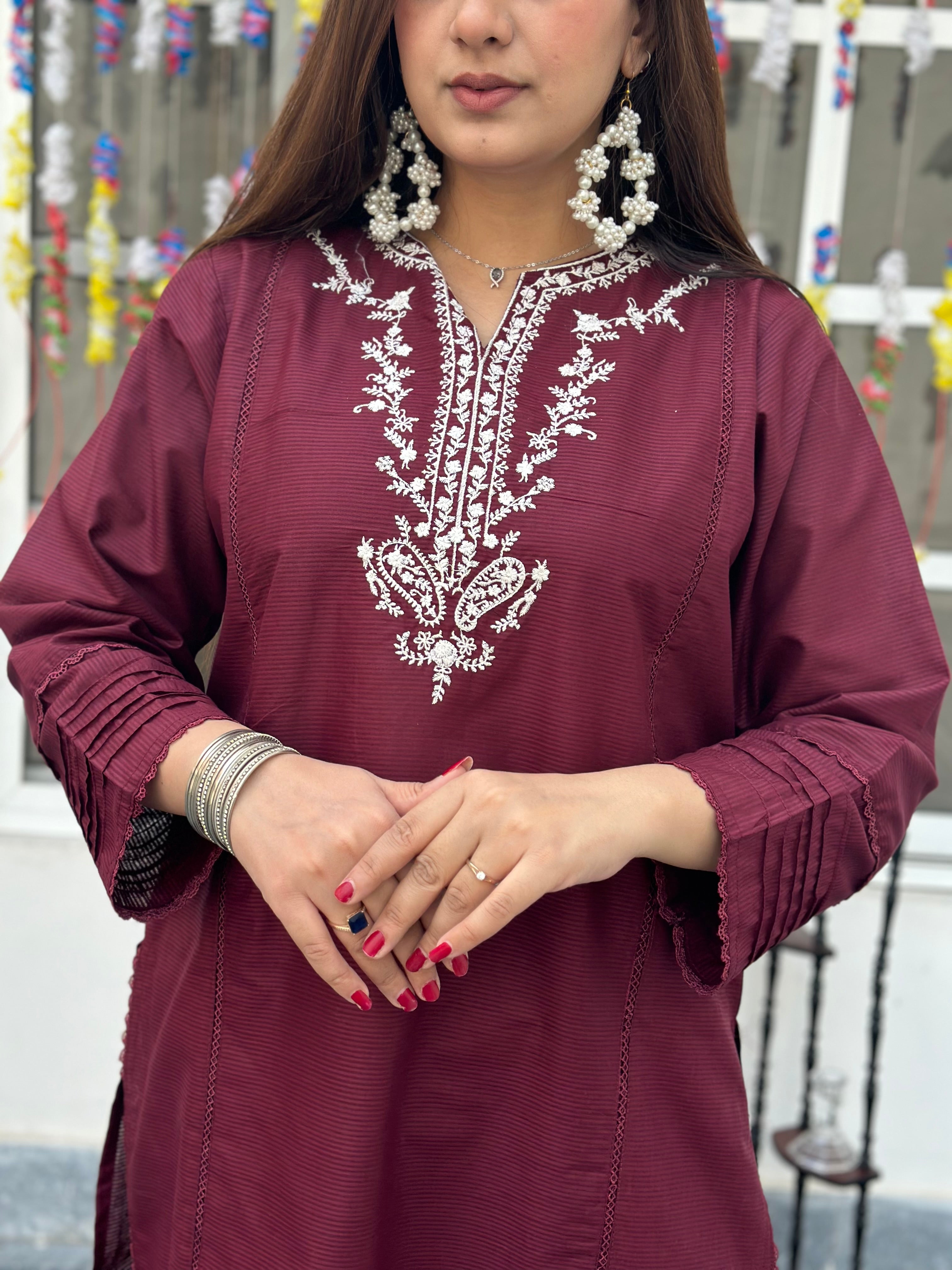 Eid hand embroidered solid 2 piece Meroon