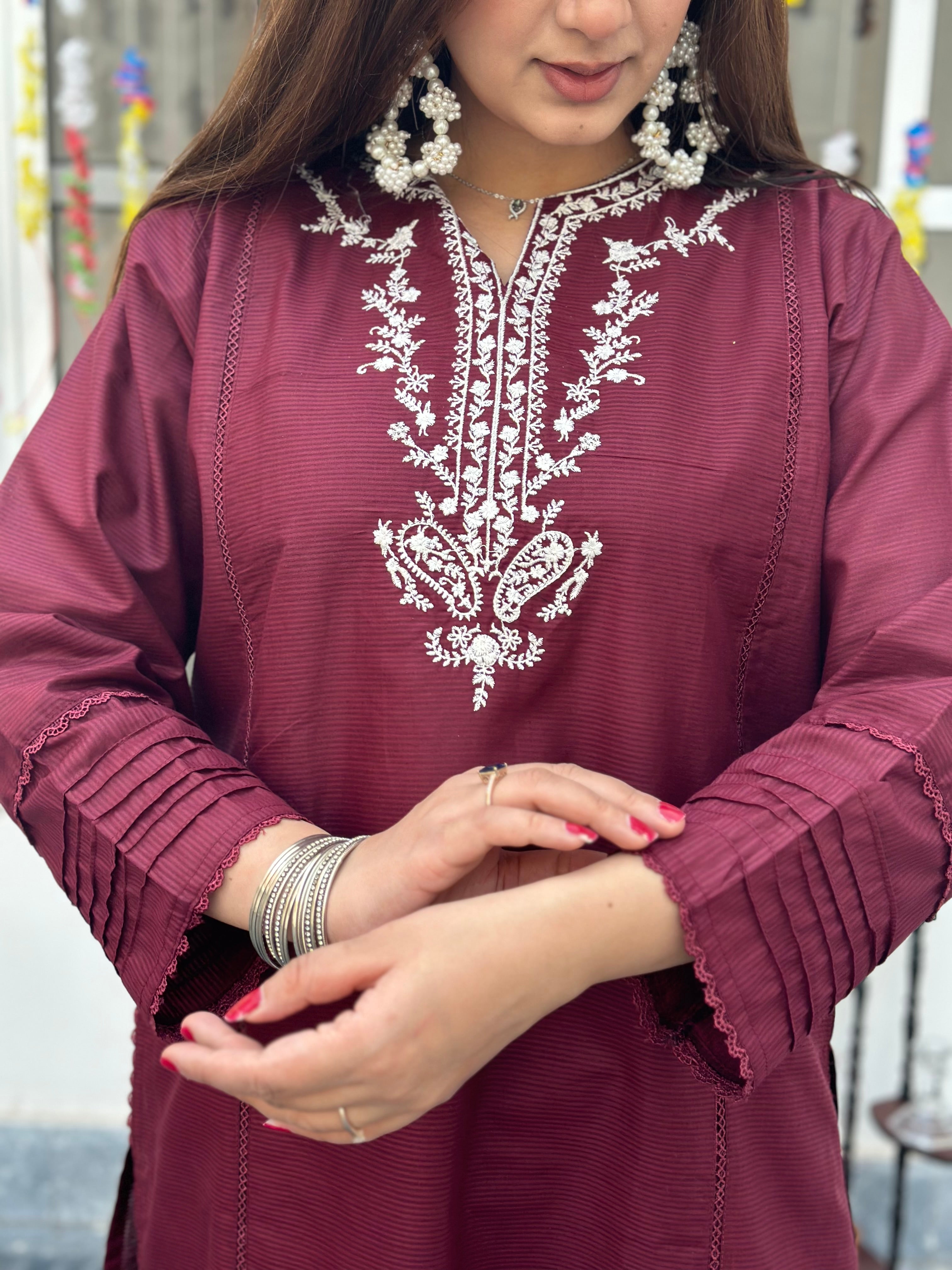 Eid hand embroidered solid 2 piece Meroon