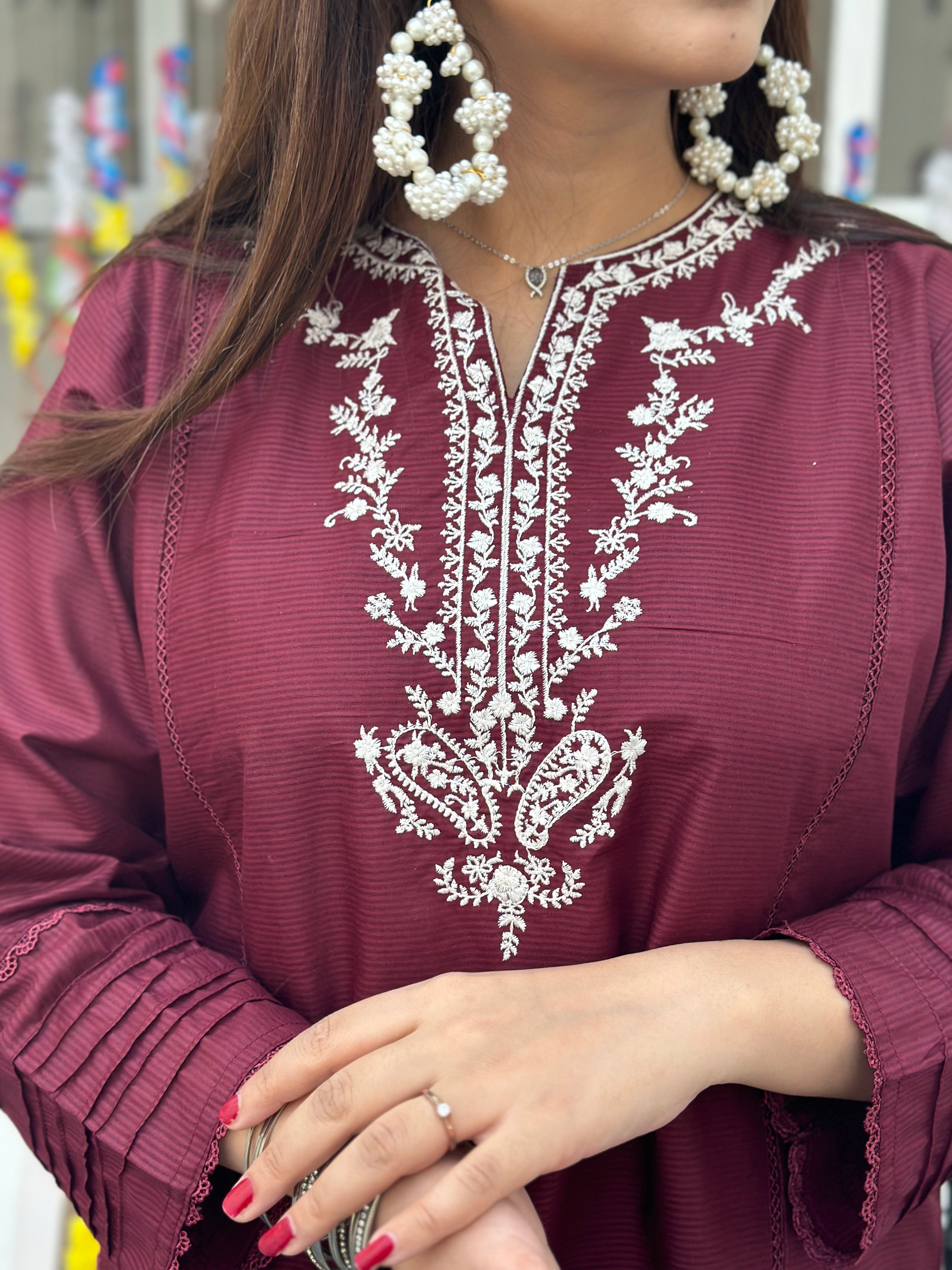 Eid hand embroidered solid 2 piece Meroon