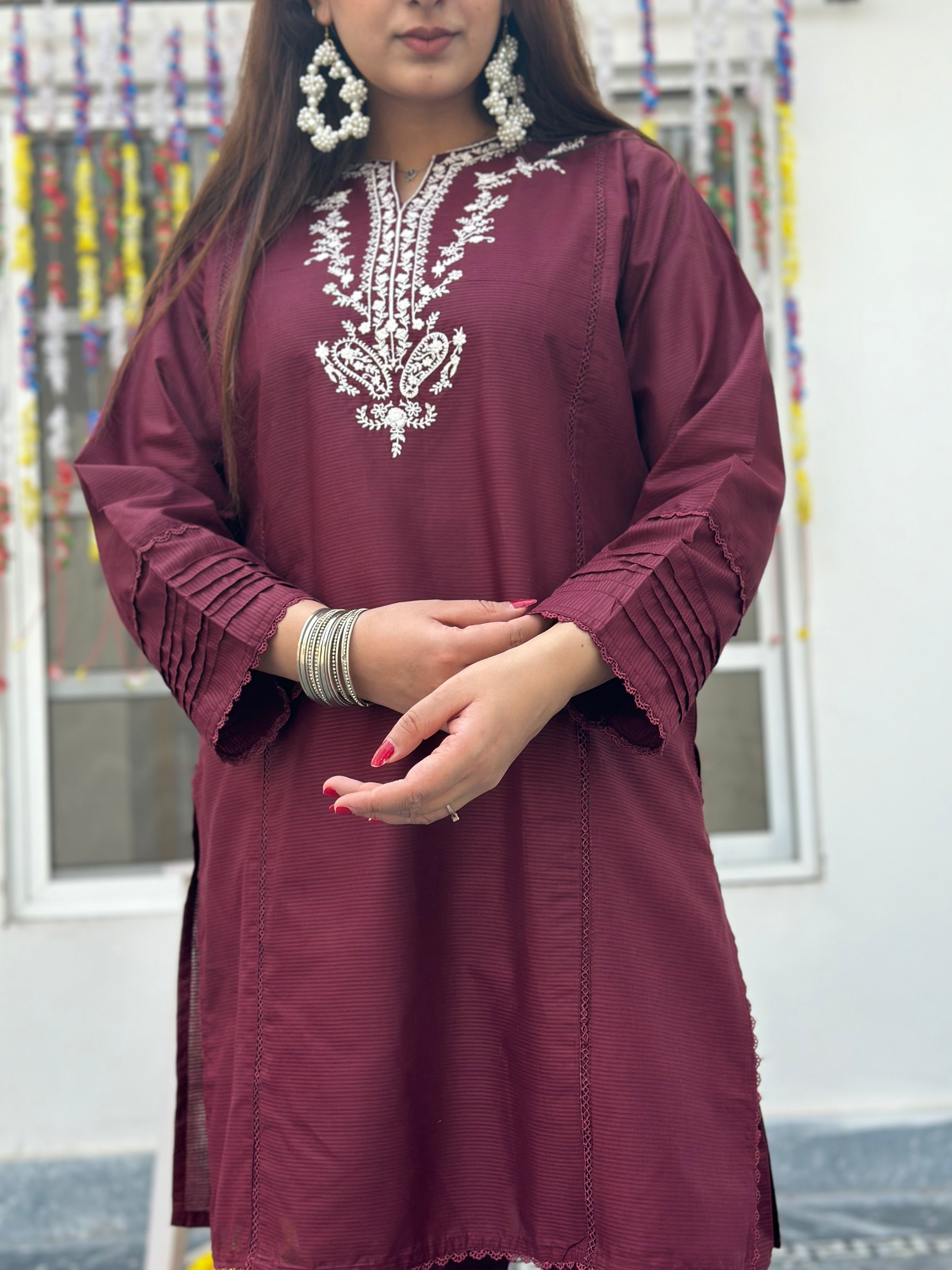 Eid hand embroidered solid 2 piece Meroon