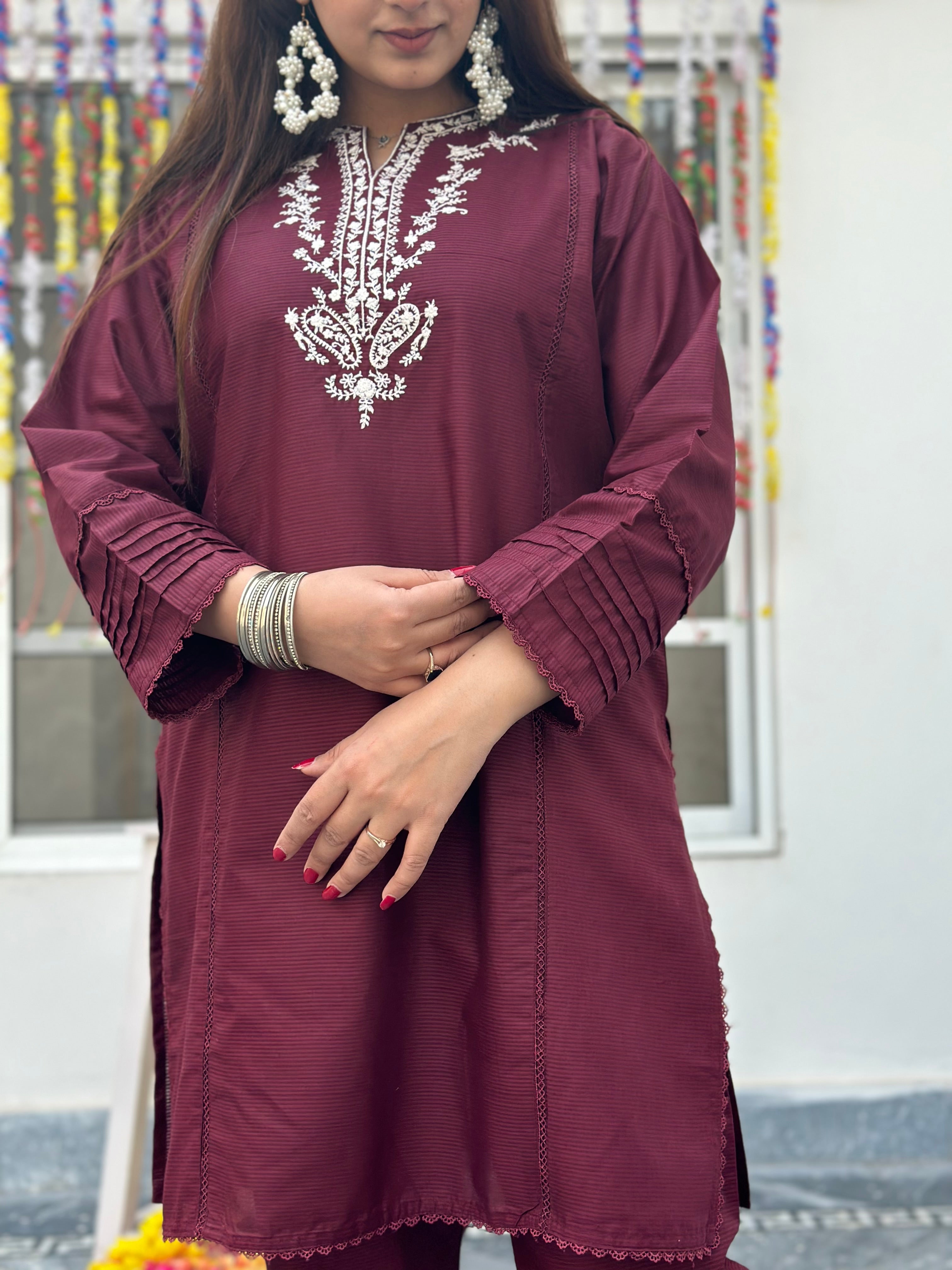 Eid hand embroidered solid 2 piece Meroon