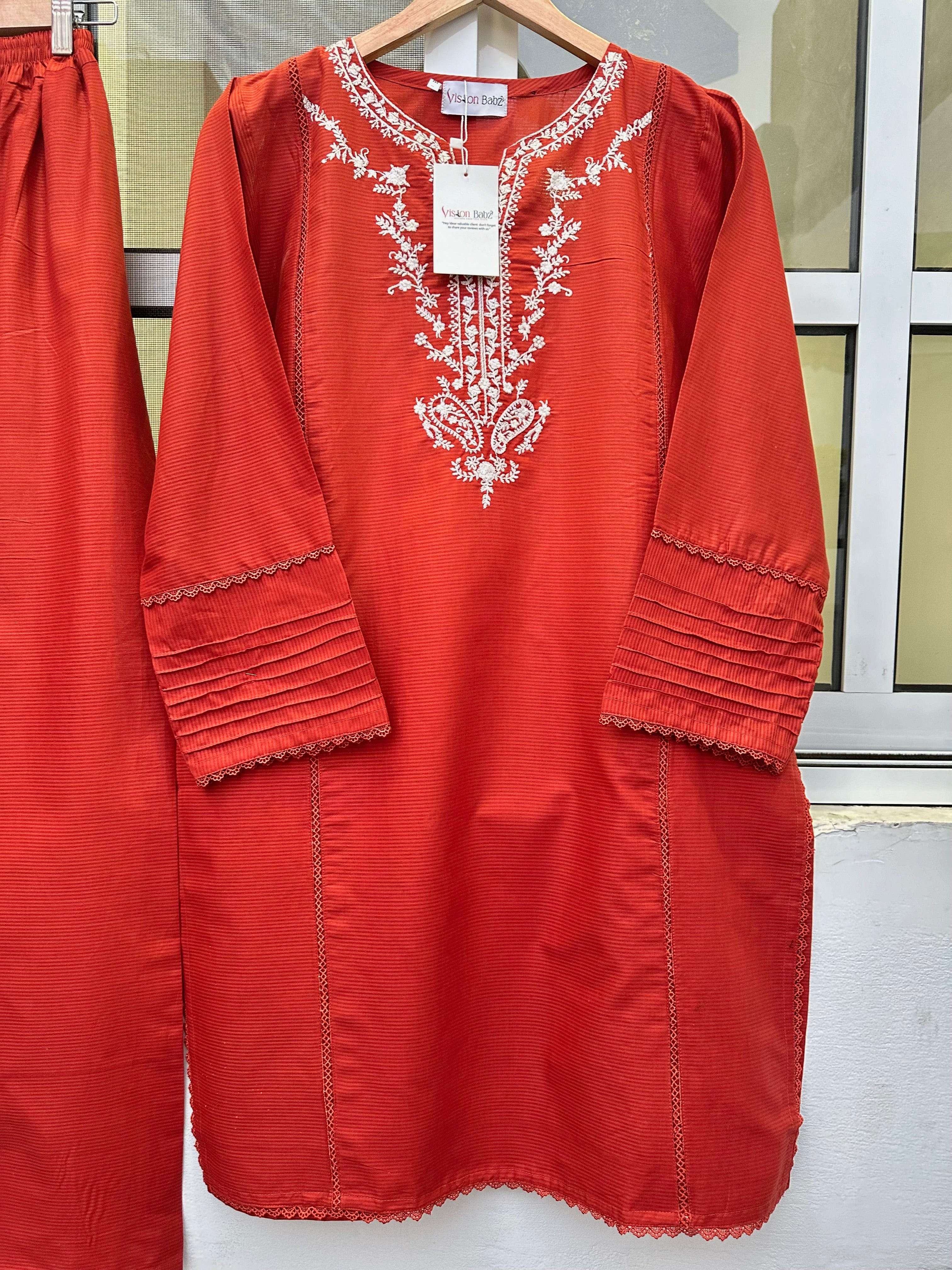 Eid hand embroidered solid 2 piece rust