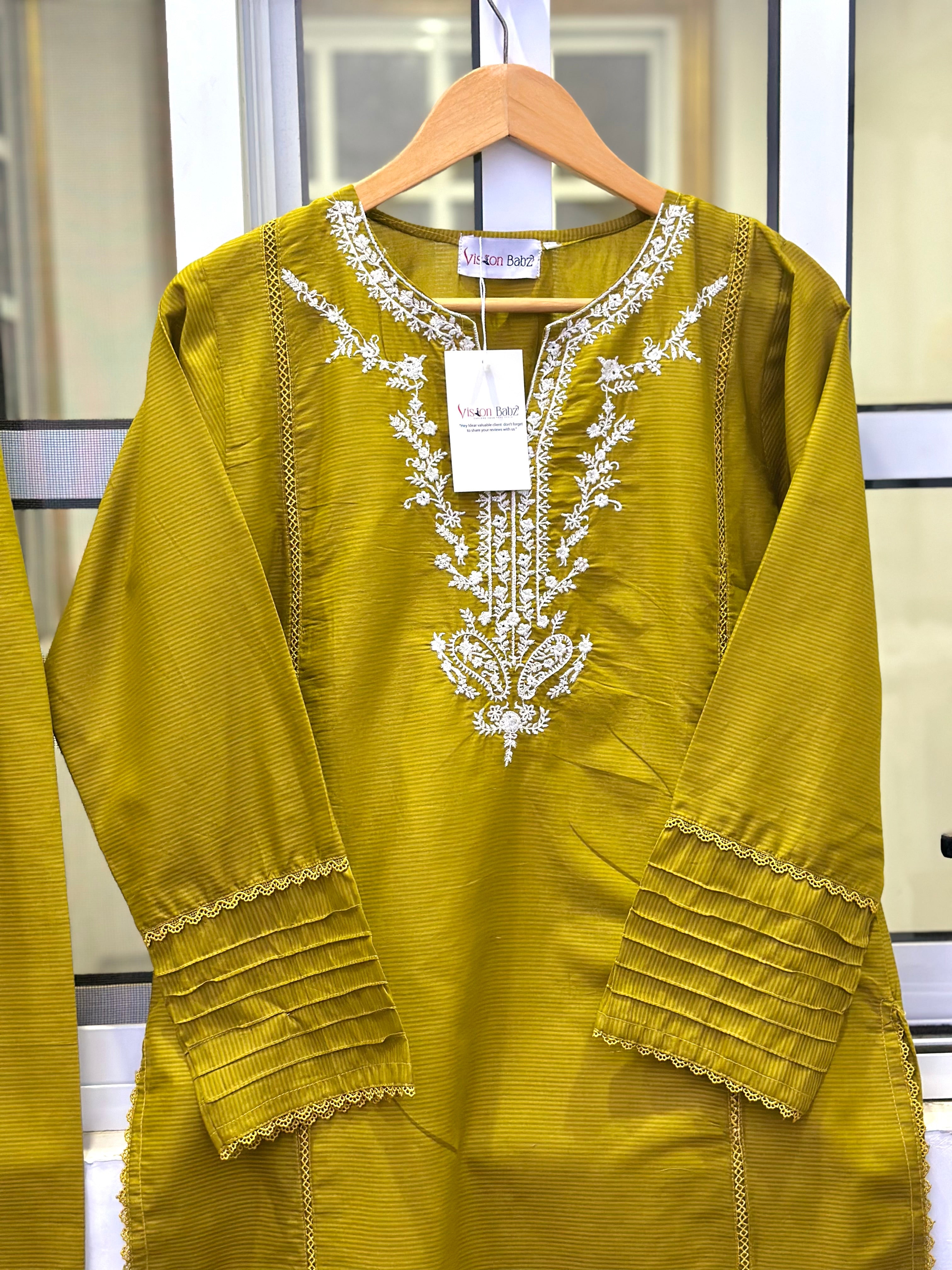 Eid hand embroidered solid two piece dhani