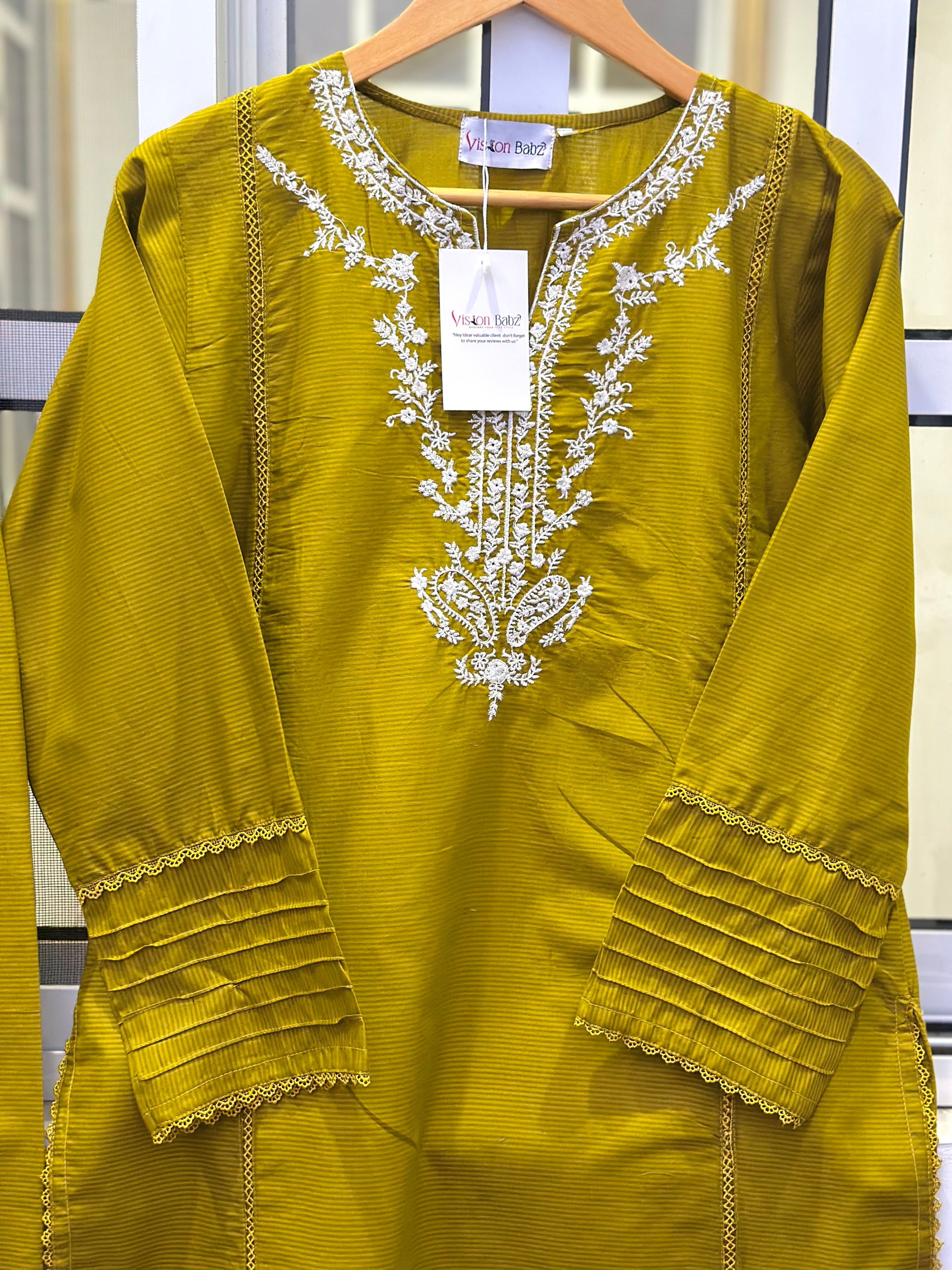 Eid hand embroidered solid two piece dhani