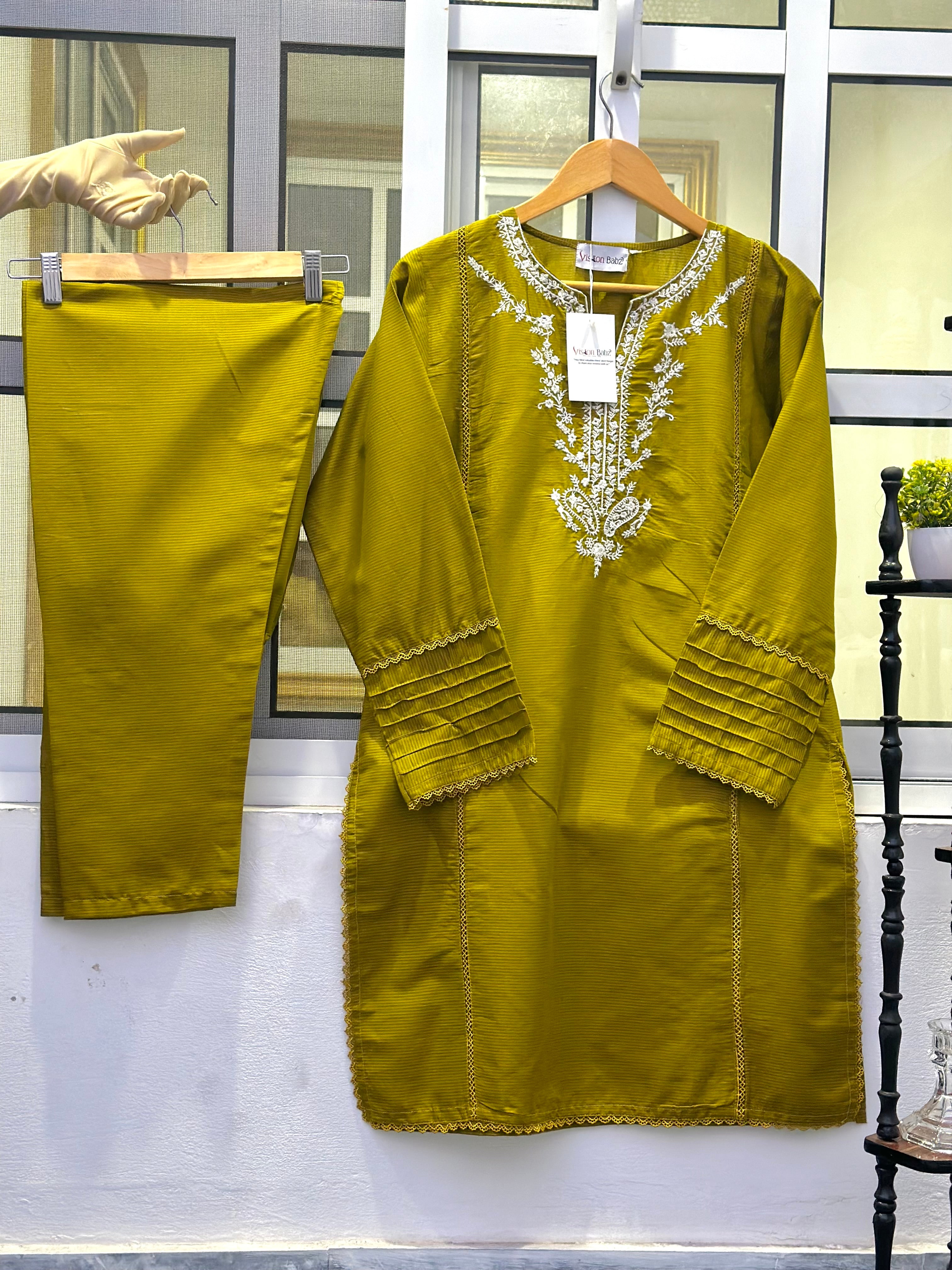 Eid hand embroidered solid two piece dhani