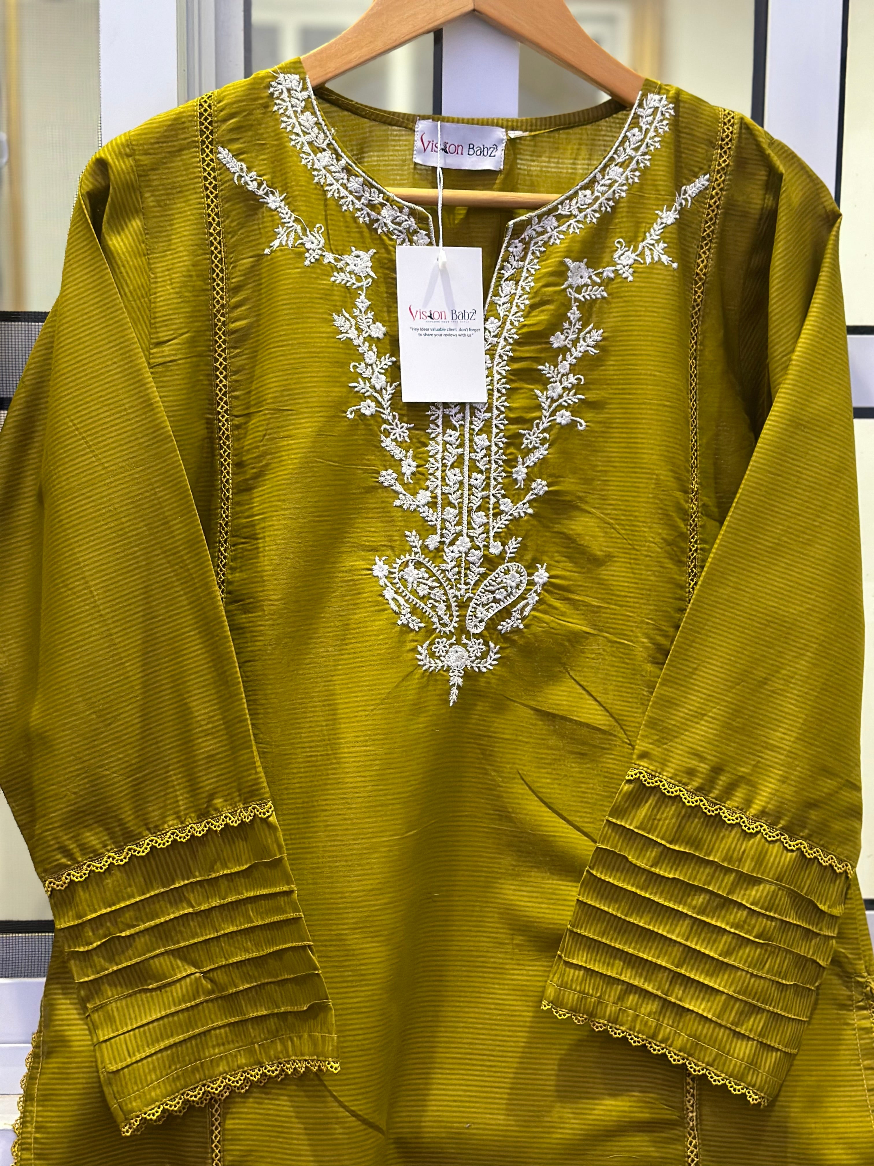 Eid hand embroidered solid two piece dhani