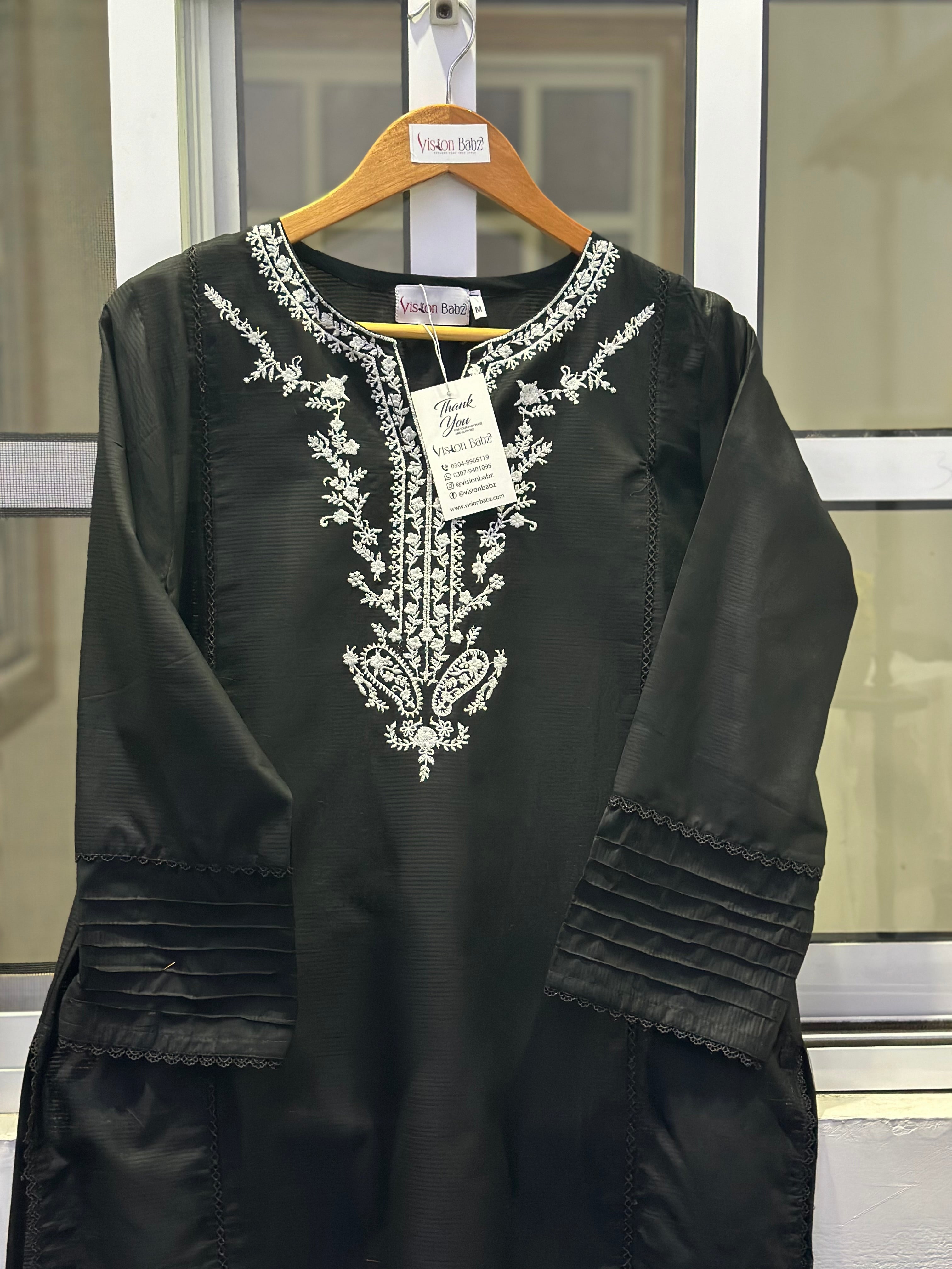 Eid hand embroidered solid 2 piece black