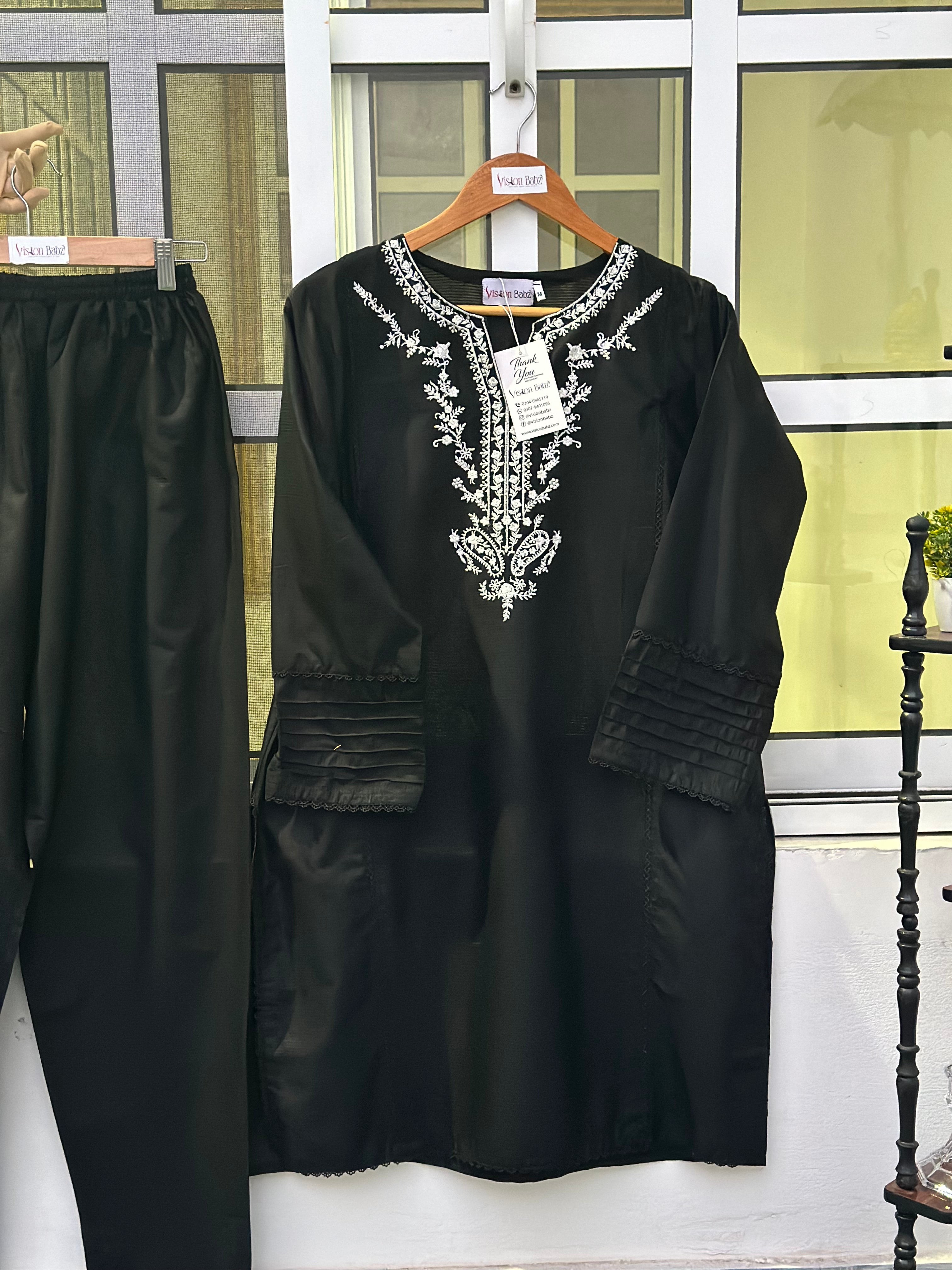 Eid hand embroidered solid 2 piece black