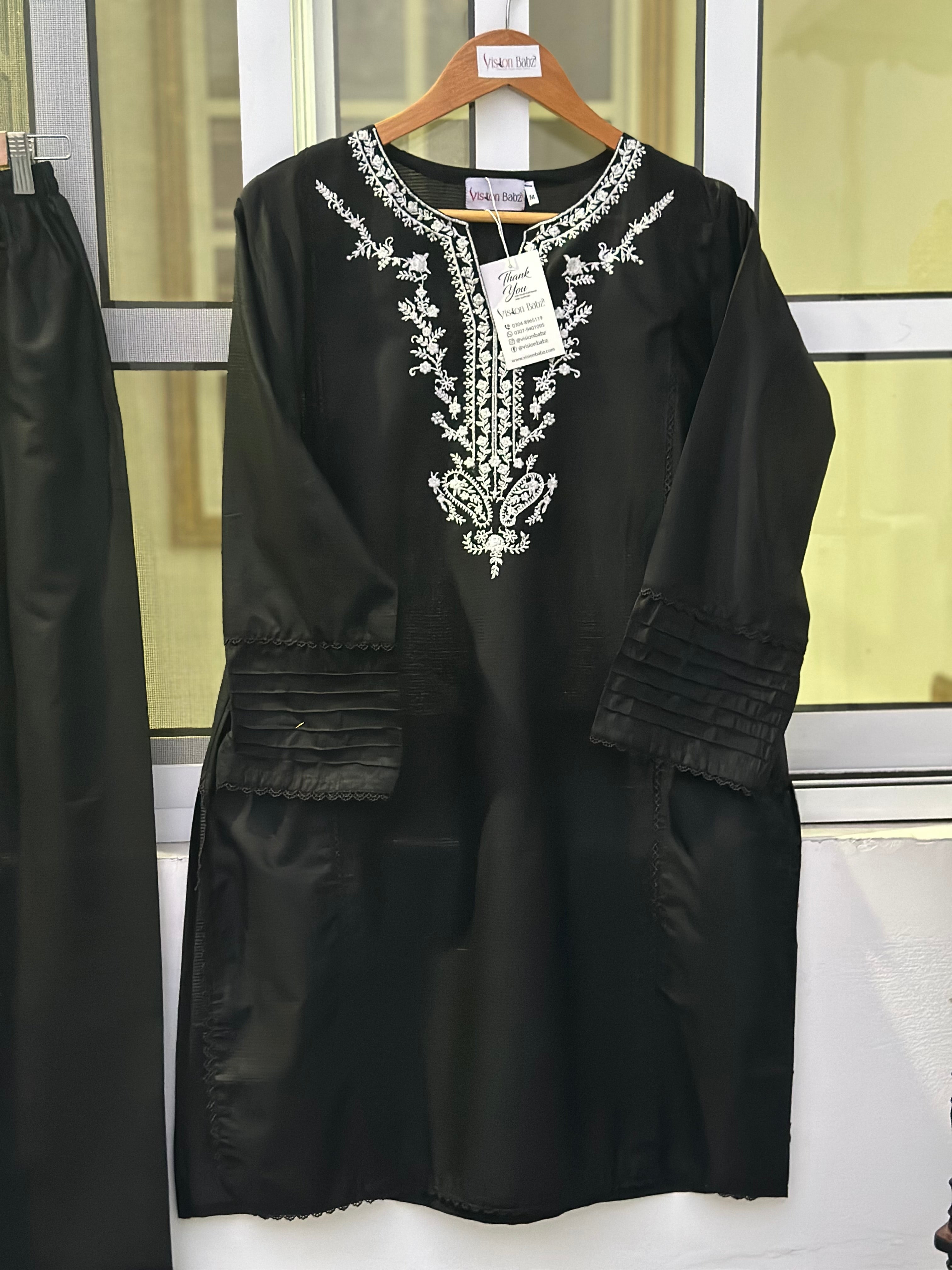 Eid hand embroidered solid 2 piece black