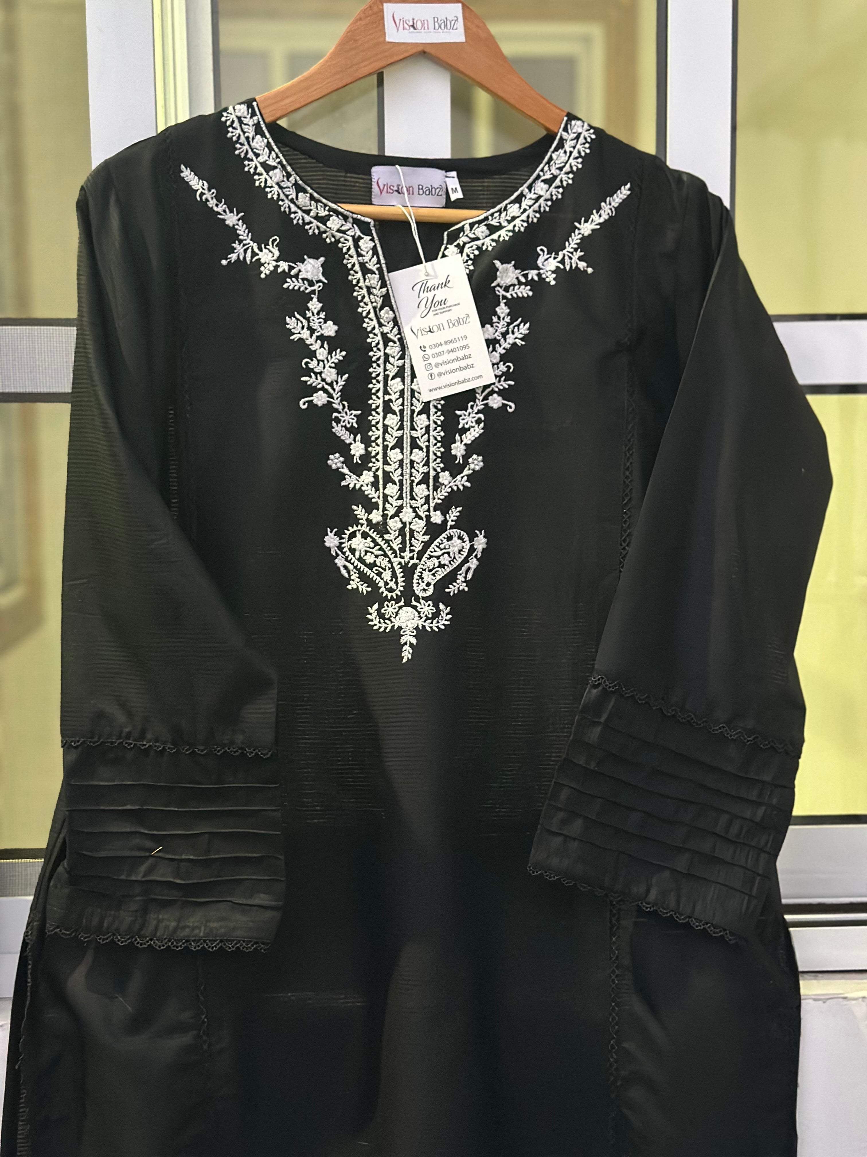 Eid hand embroidered solid 2 piece black