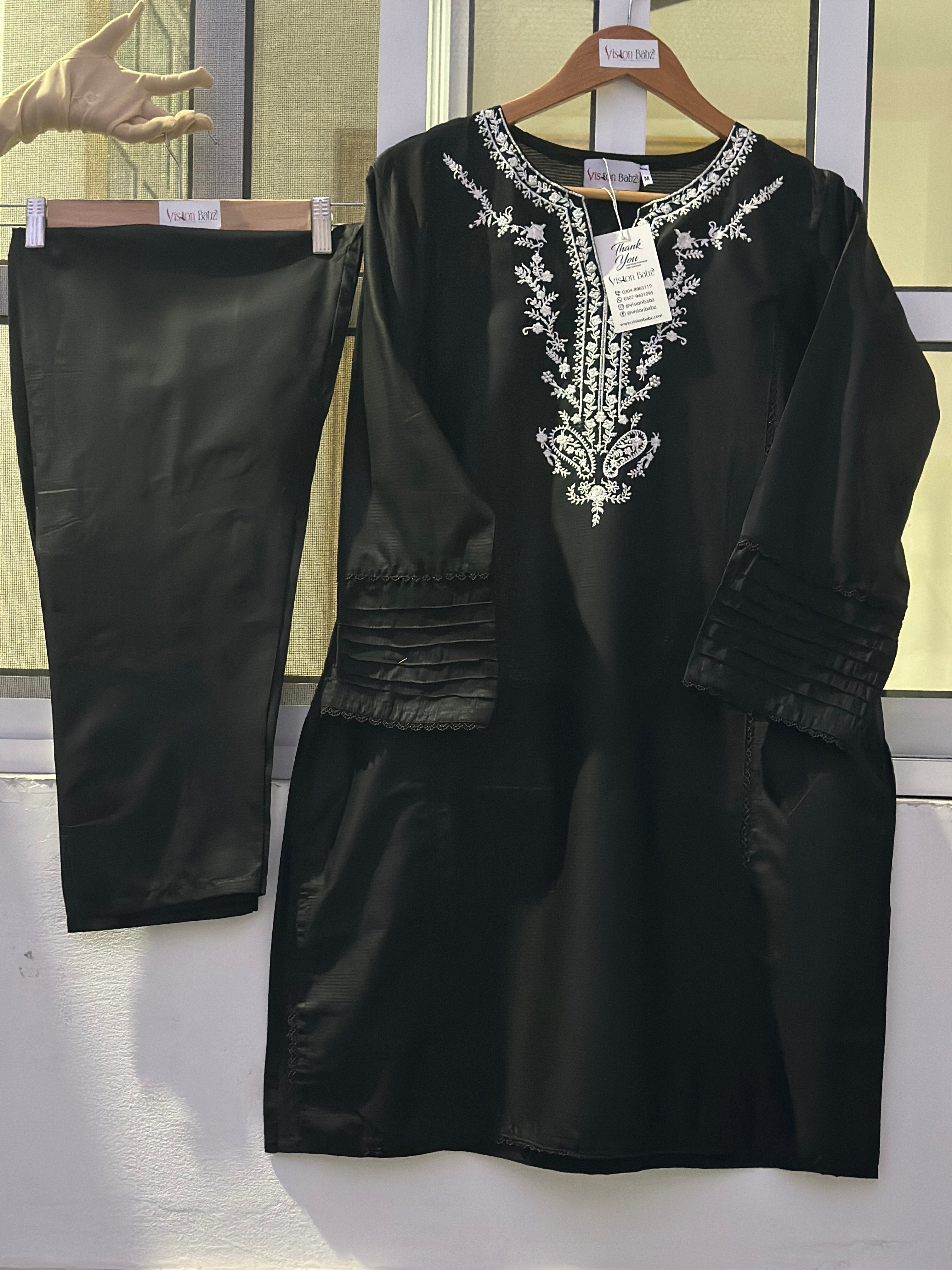 Eid hand embroidered solid 2 piece black