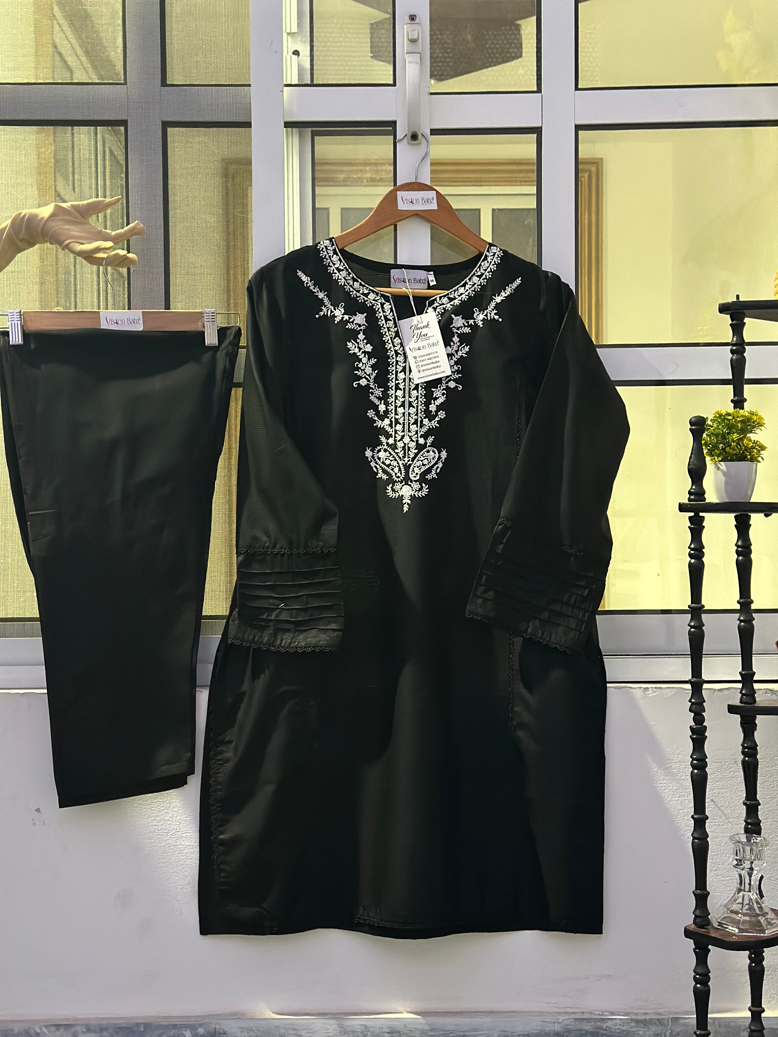 Eid hand embroidered solid 2 piece black