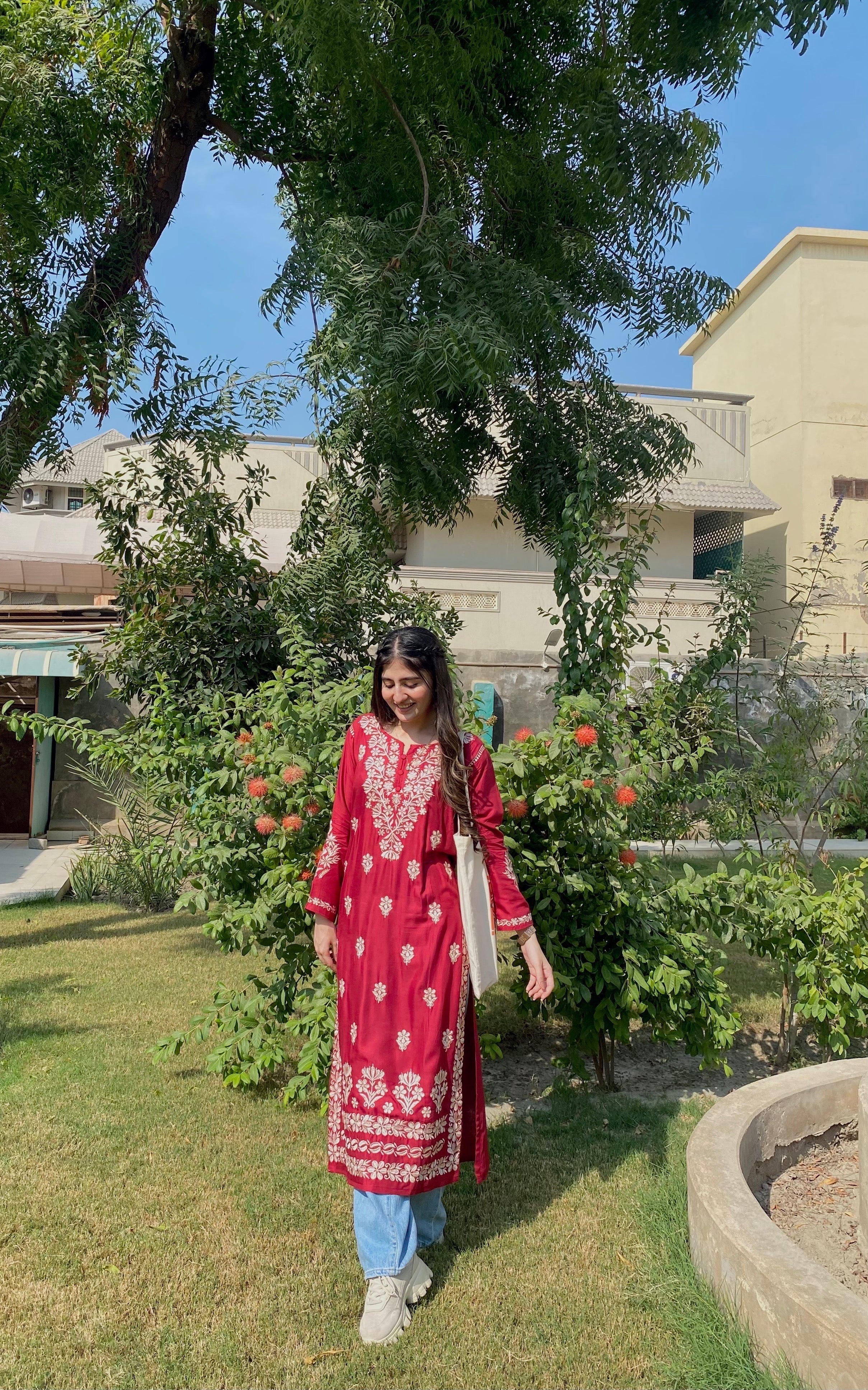 Indian chikan kari kurta Meroon