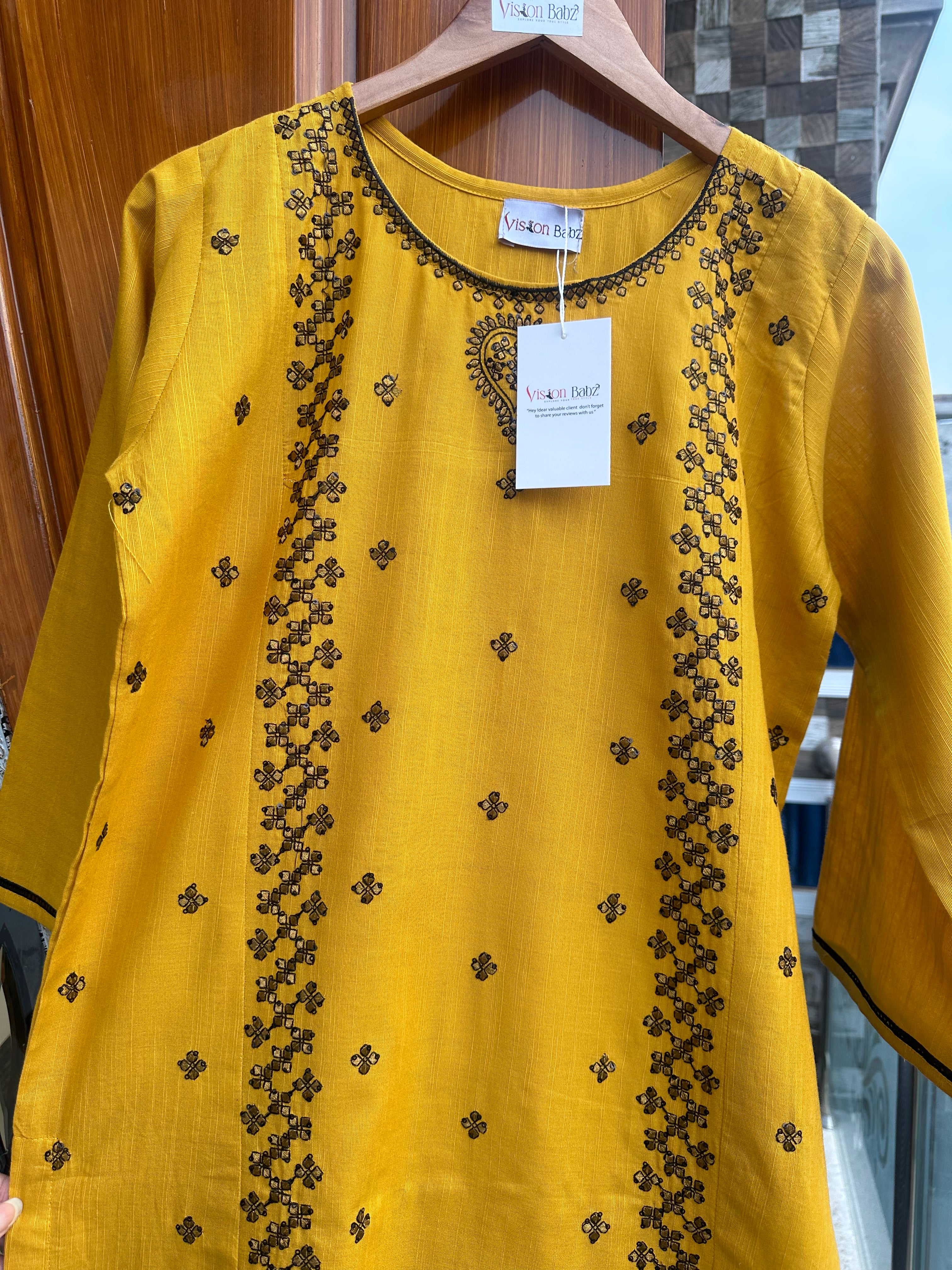 Neelam sequin embroidered khaddar 2 piece yellow