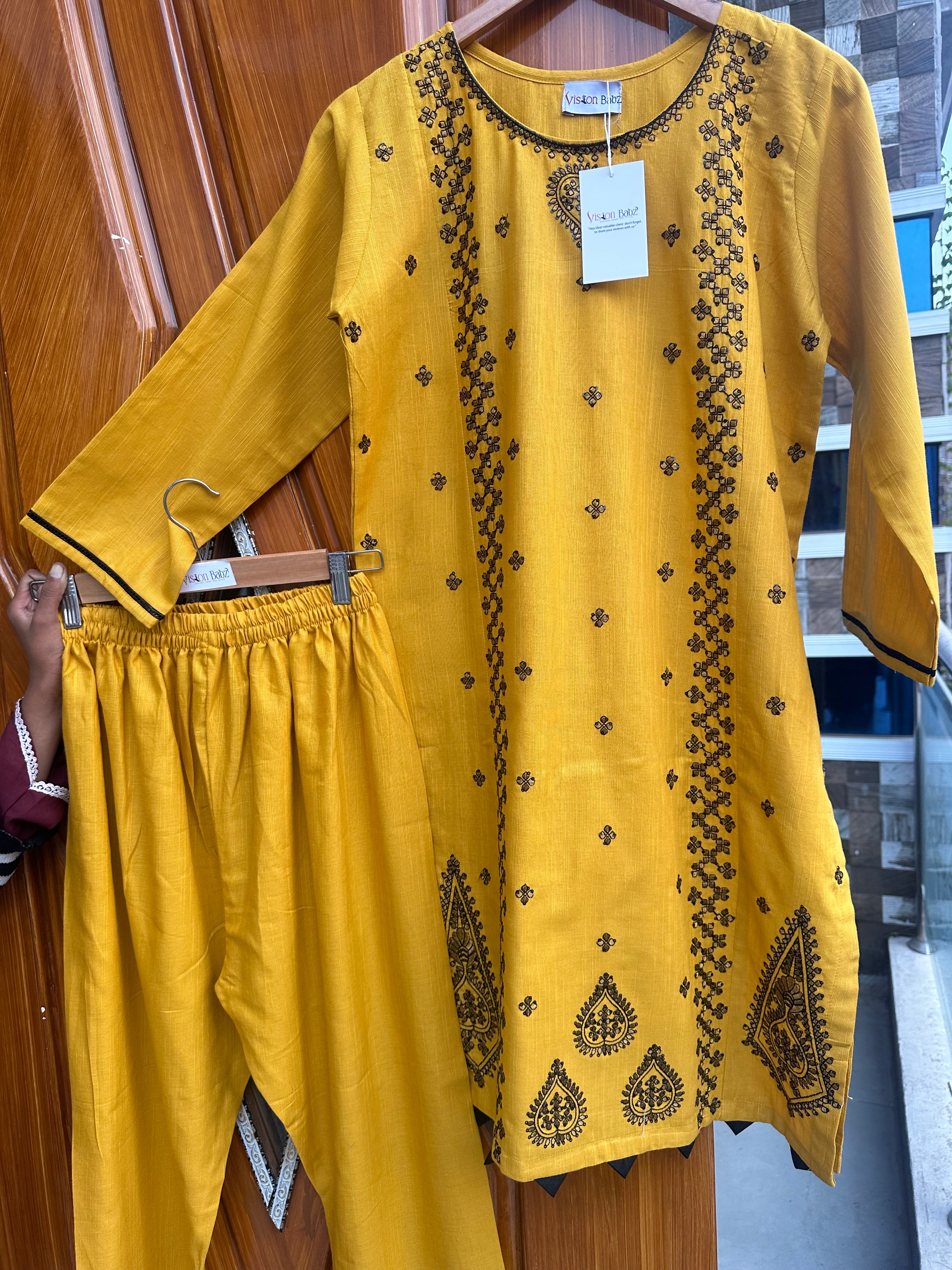 Neelam sequin embroidered khaddar 2 piece yellow