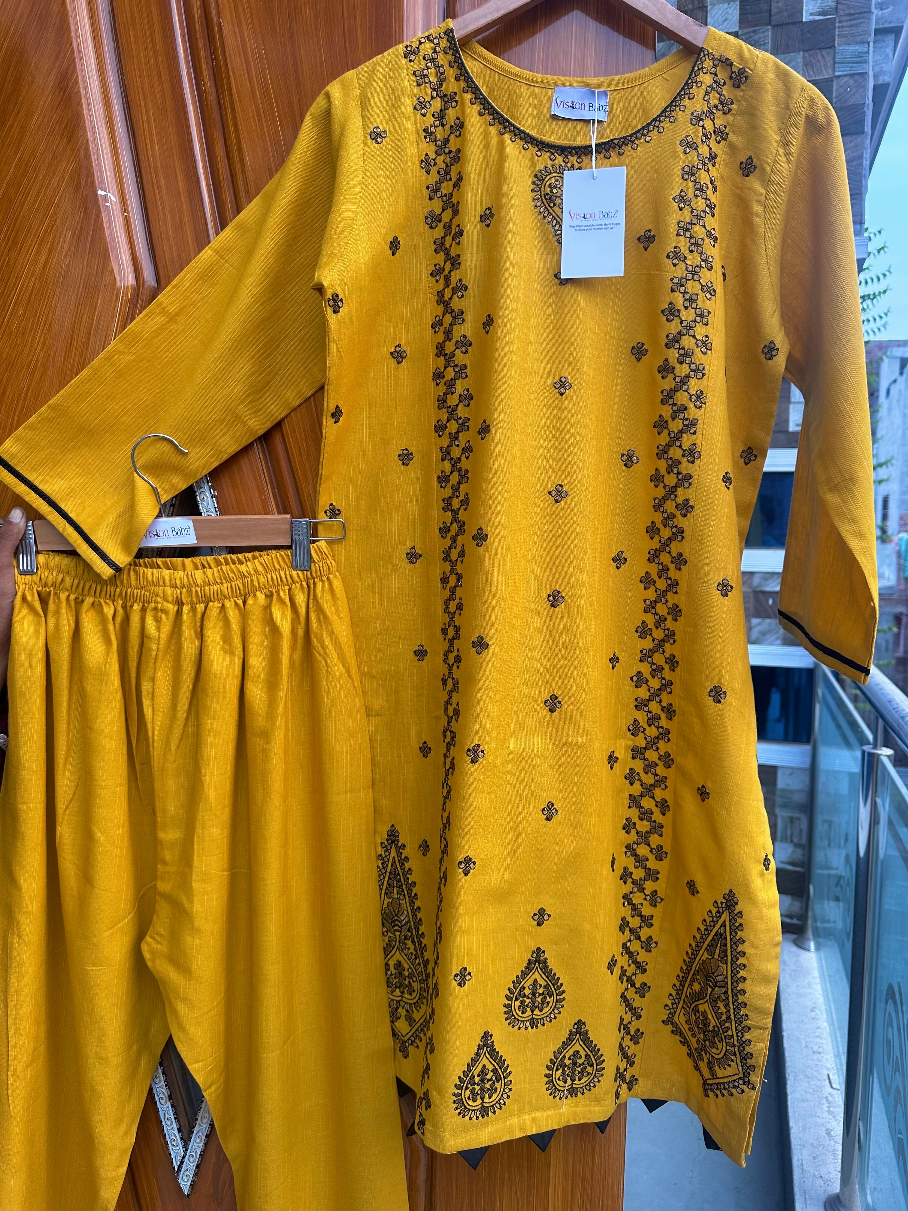 Neelam sequin embroidered khaddar 2 piece yellow