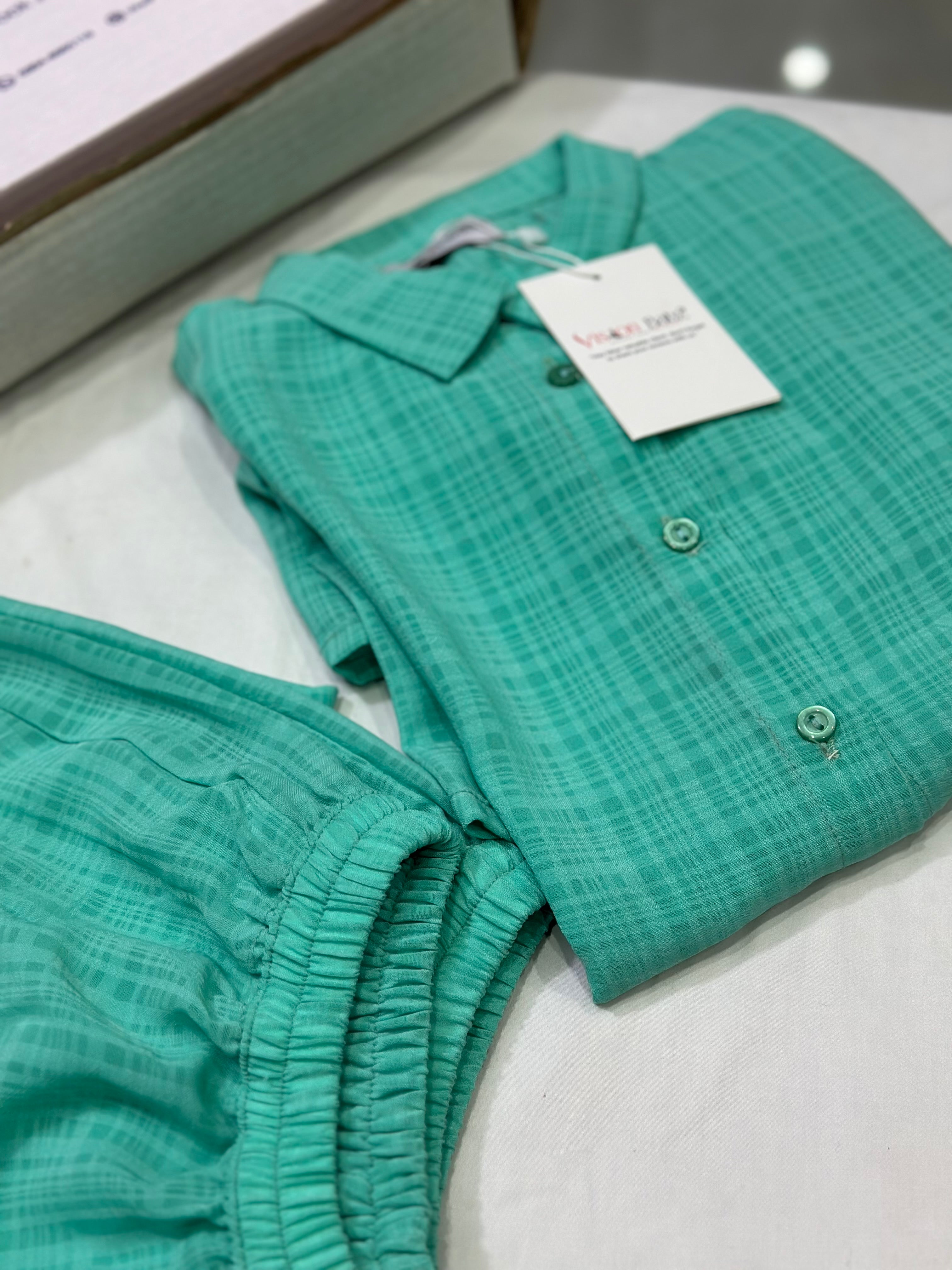 Basic solid button down Co ord sea green