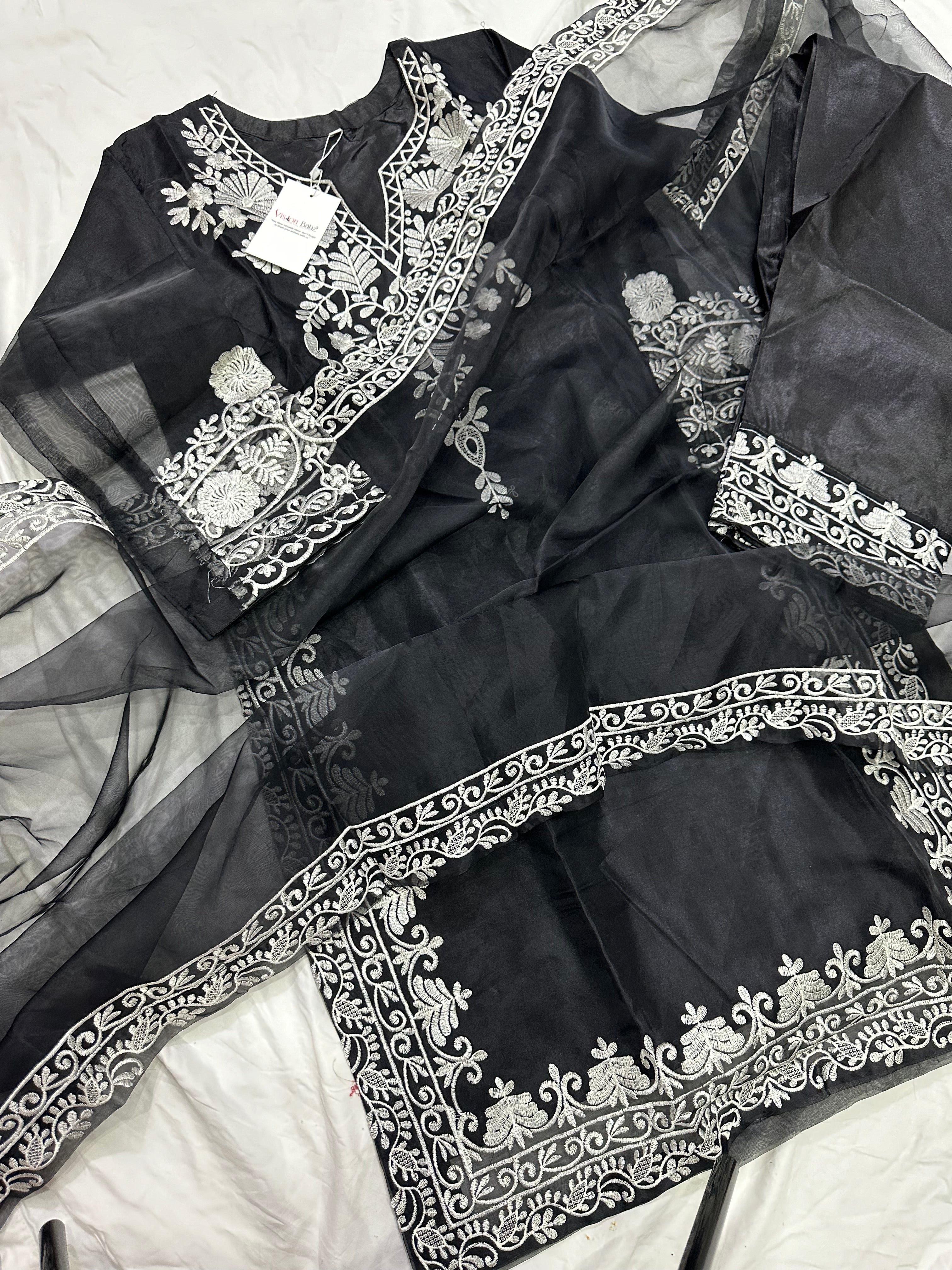 Chambeli embroidered 3 piece black