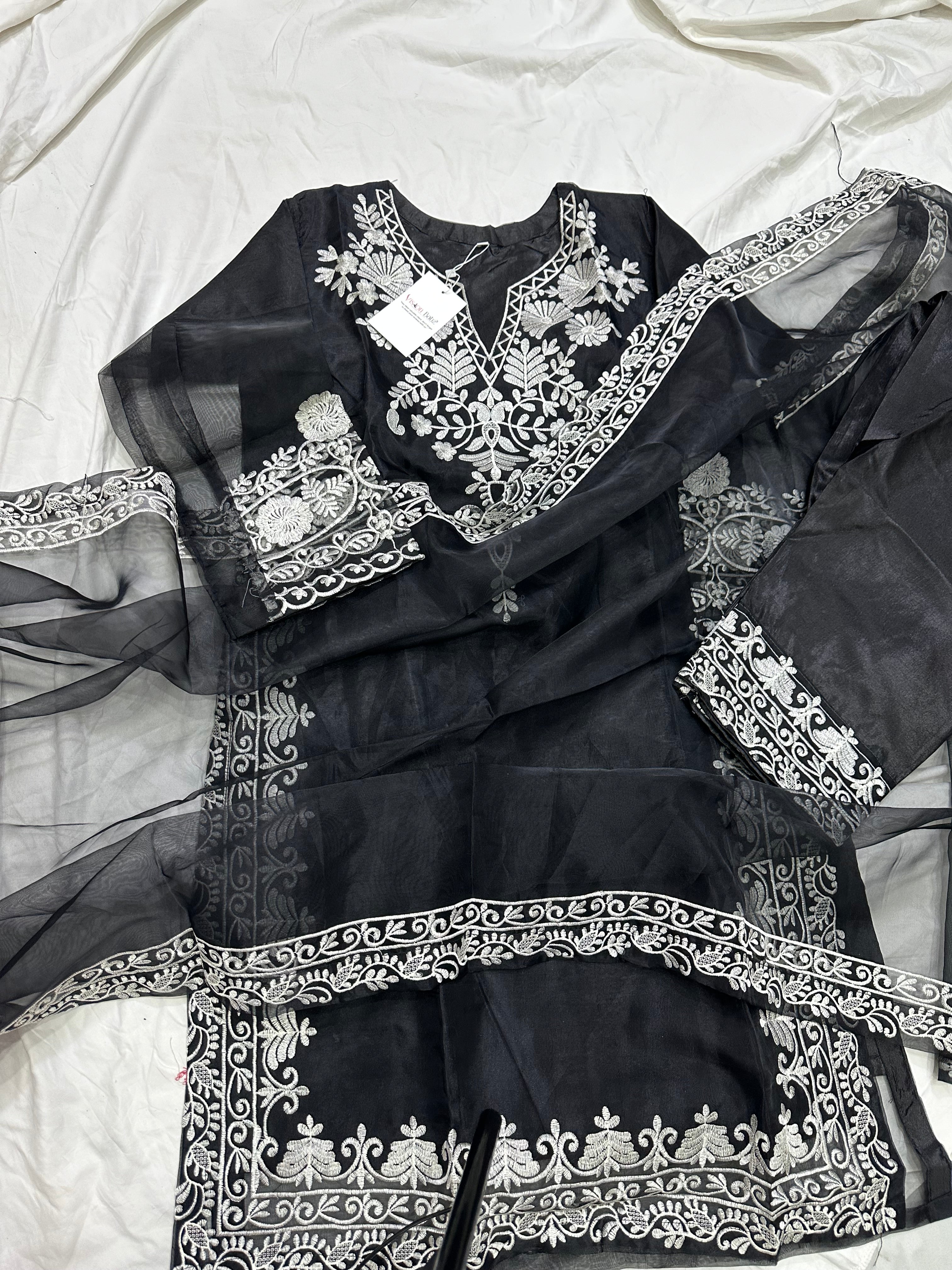 Chambeli embroidered 3 piece black