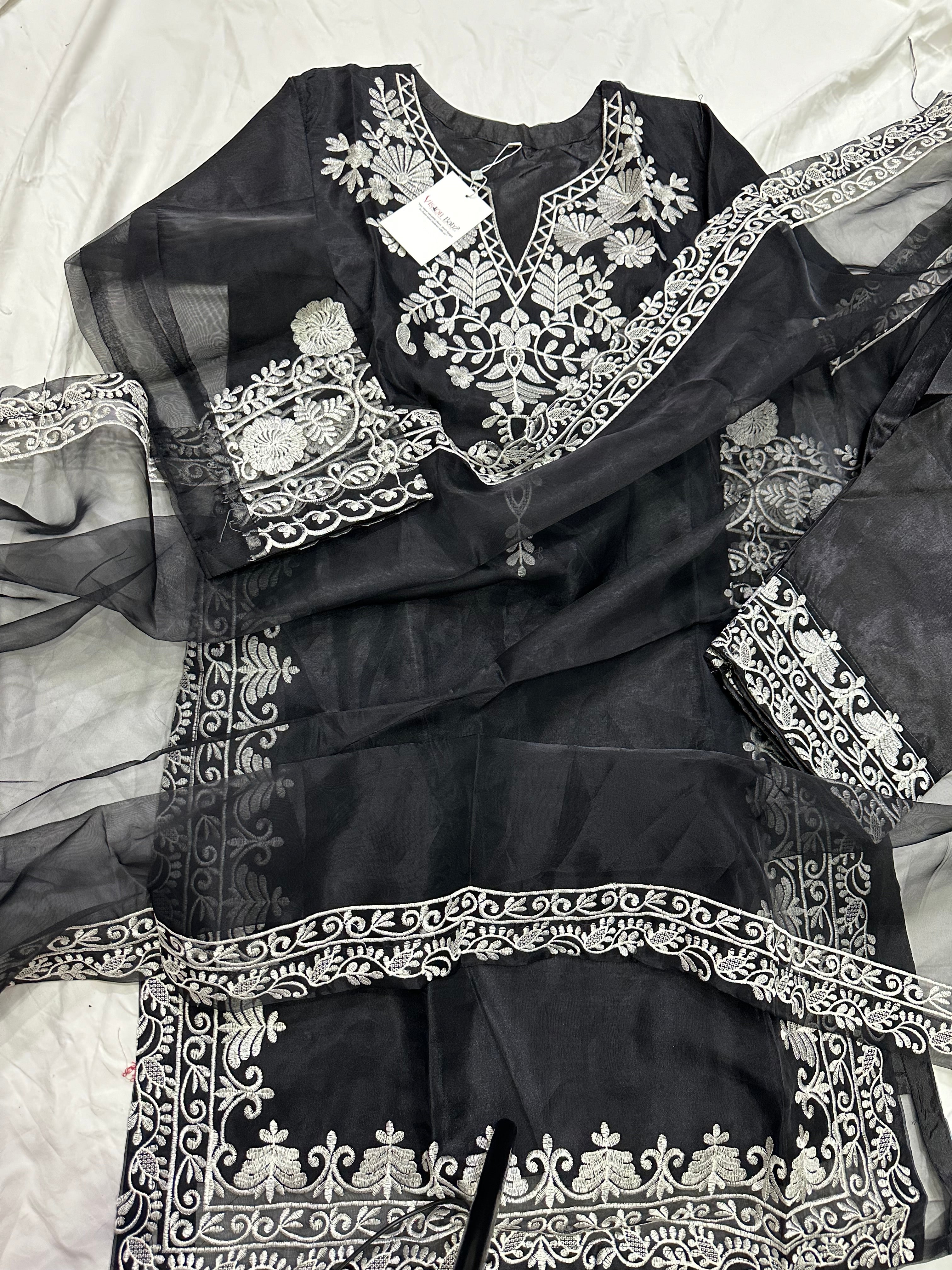 Chambeli embroidered 3 piece black