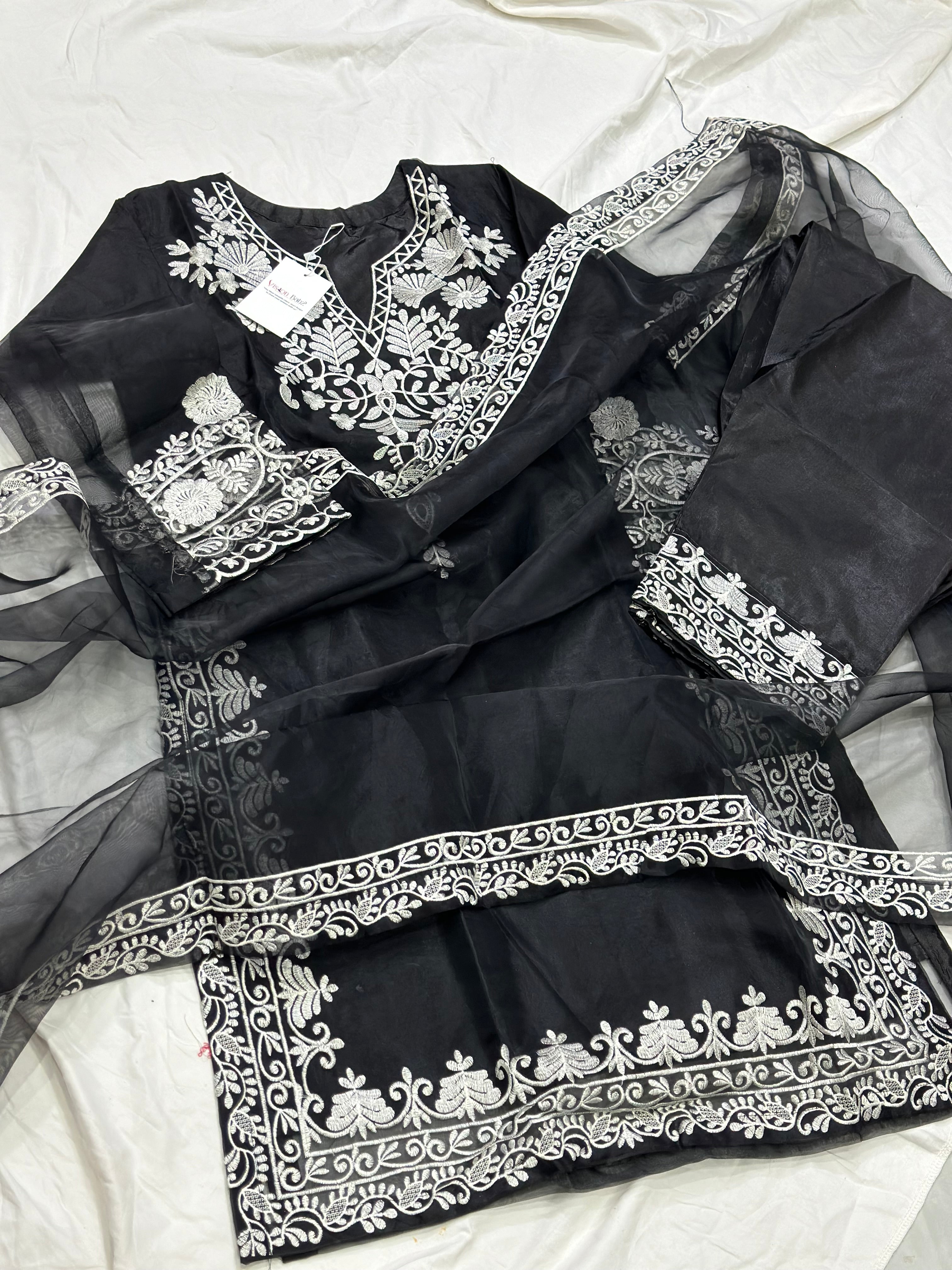 Chambeli embroidered 3 piece black