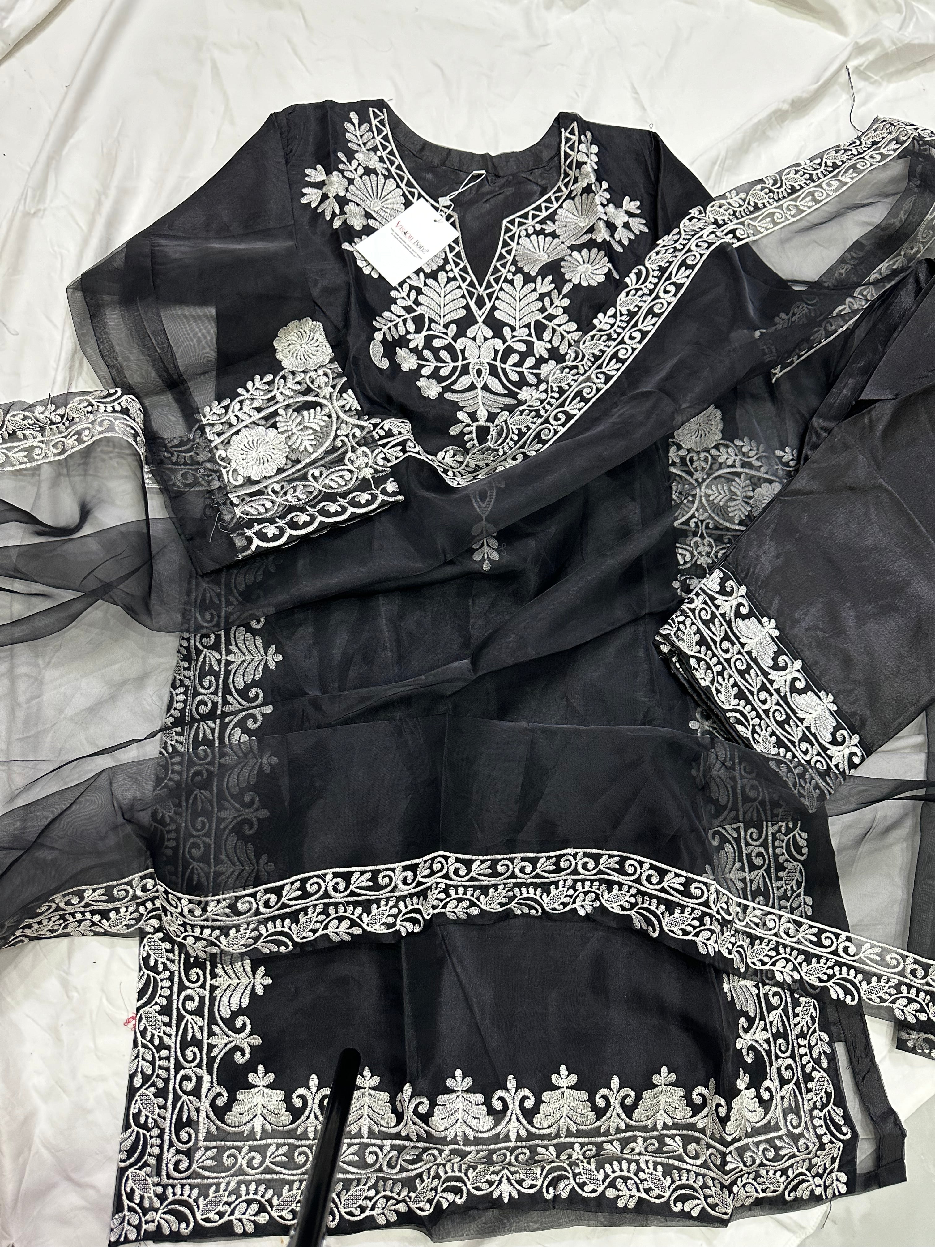 Chambeli embroidered 3 piece black