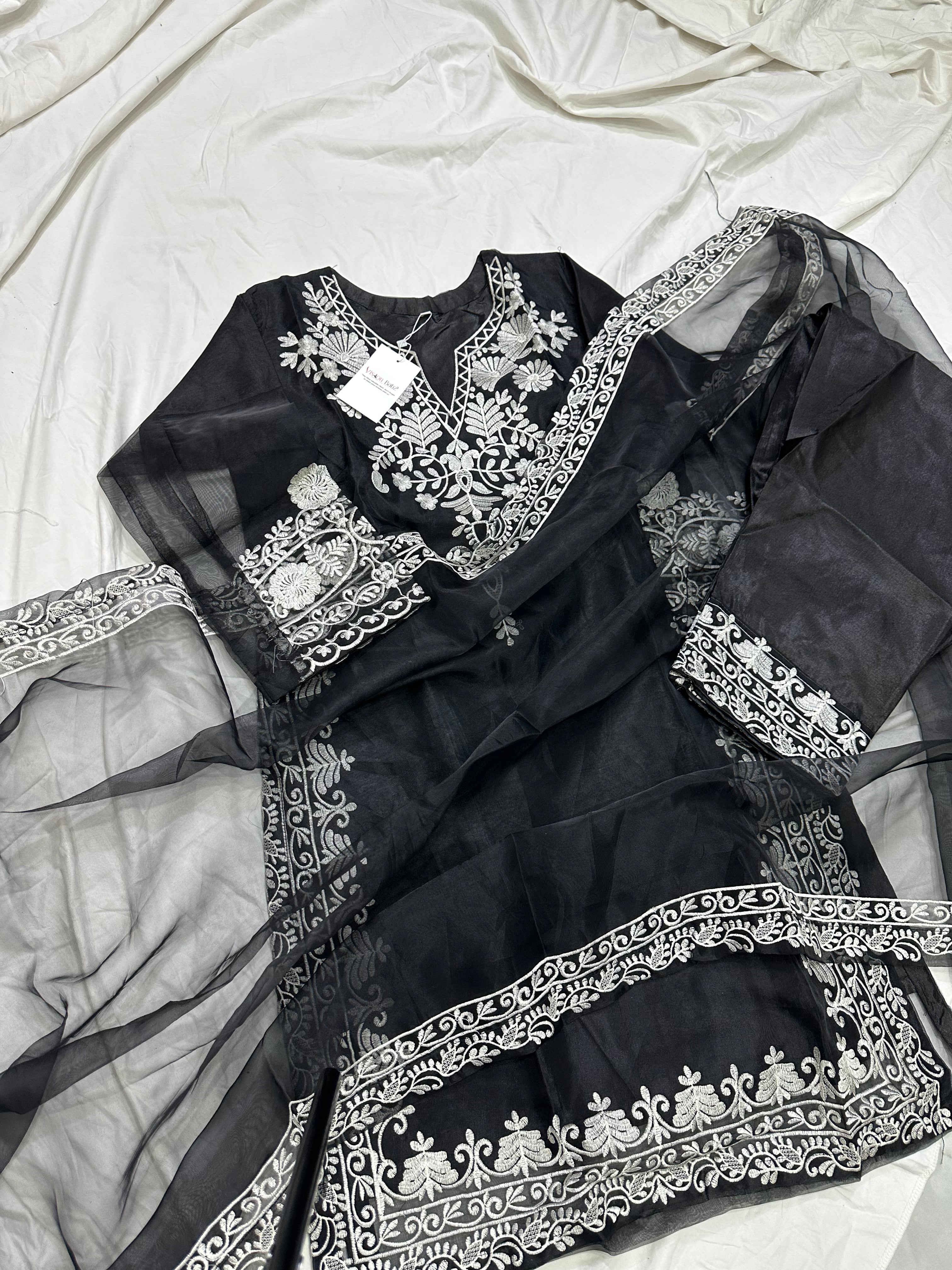 Chambeli embroidered 3 piece black