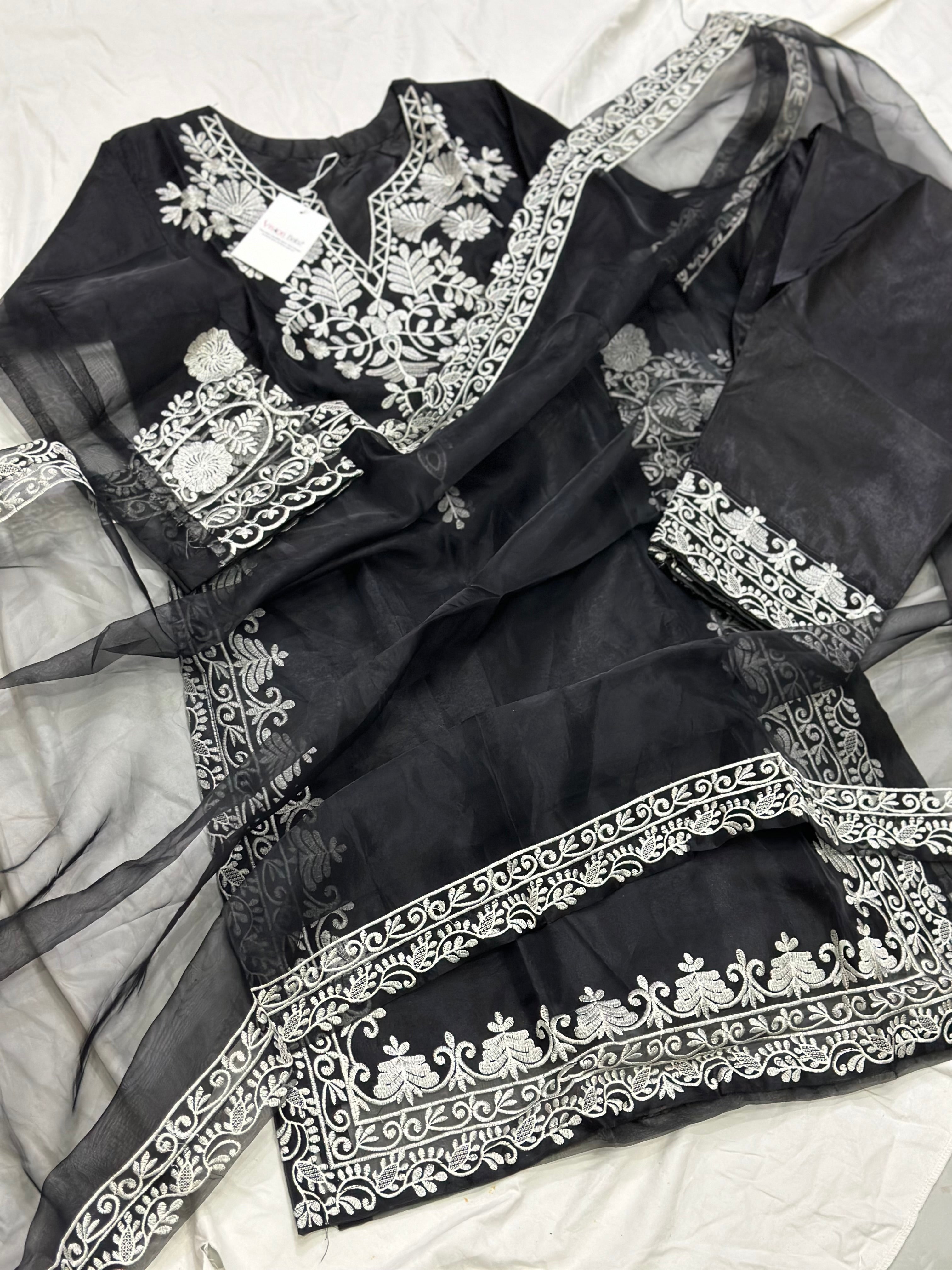 Chambeli embroidered 3 piece black