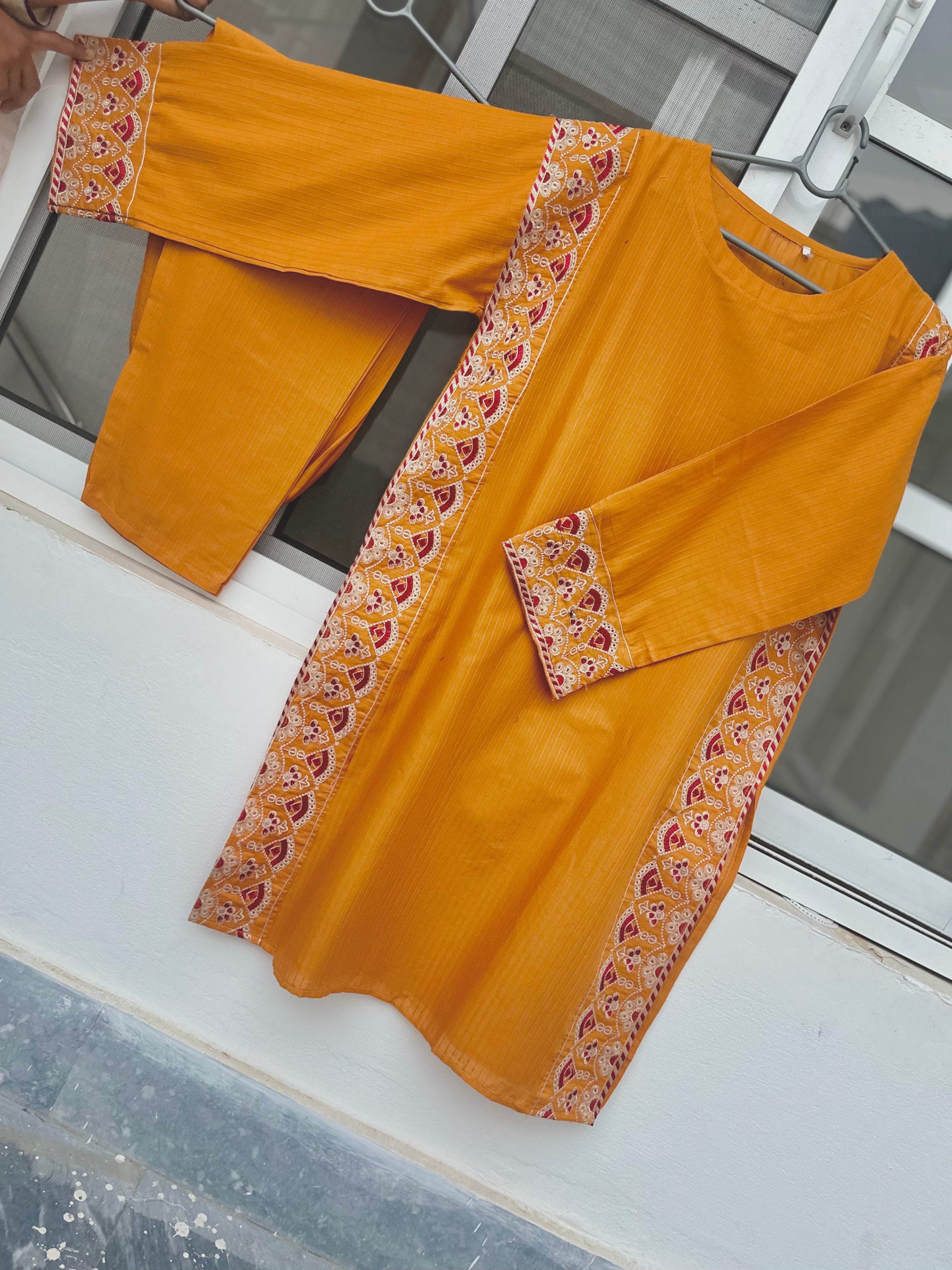 Mehru embroidered 2 piece mustard