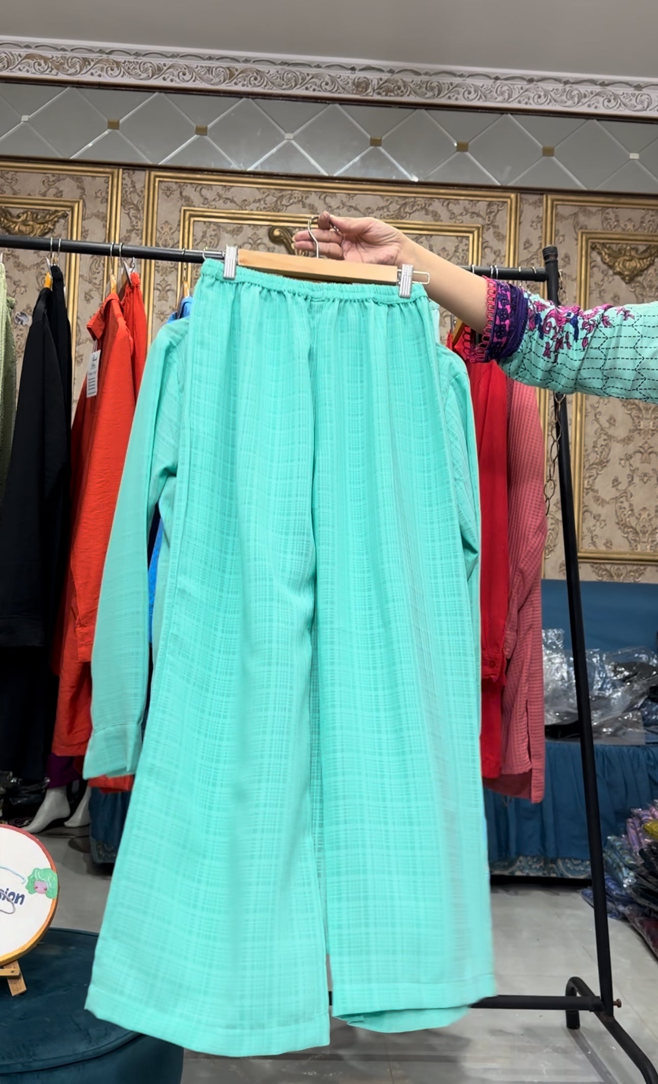 Basic solid button down Co ord sea green