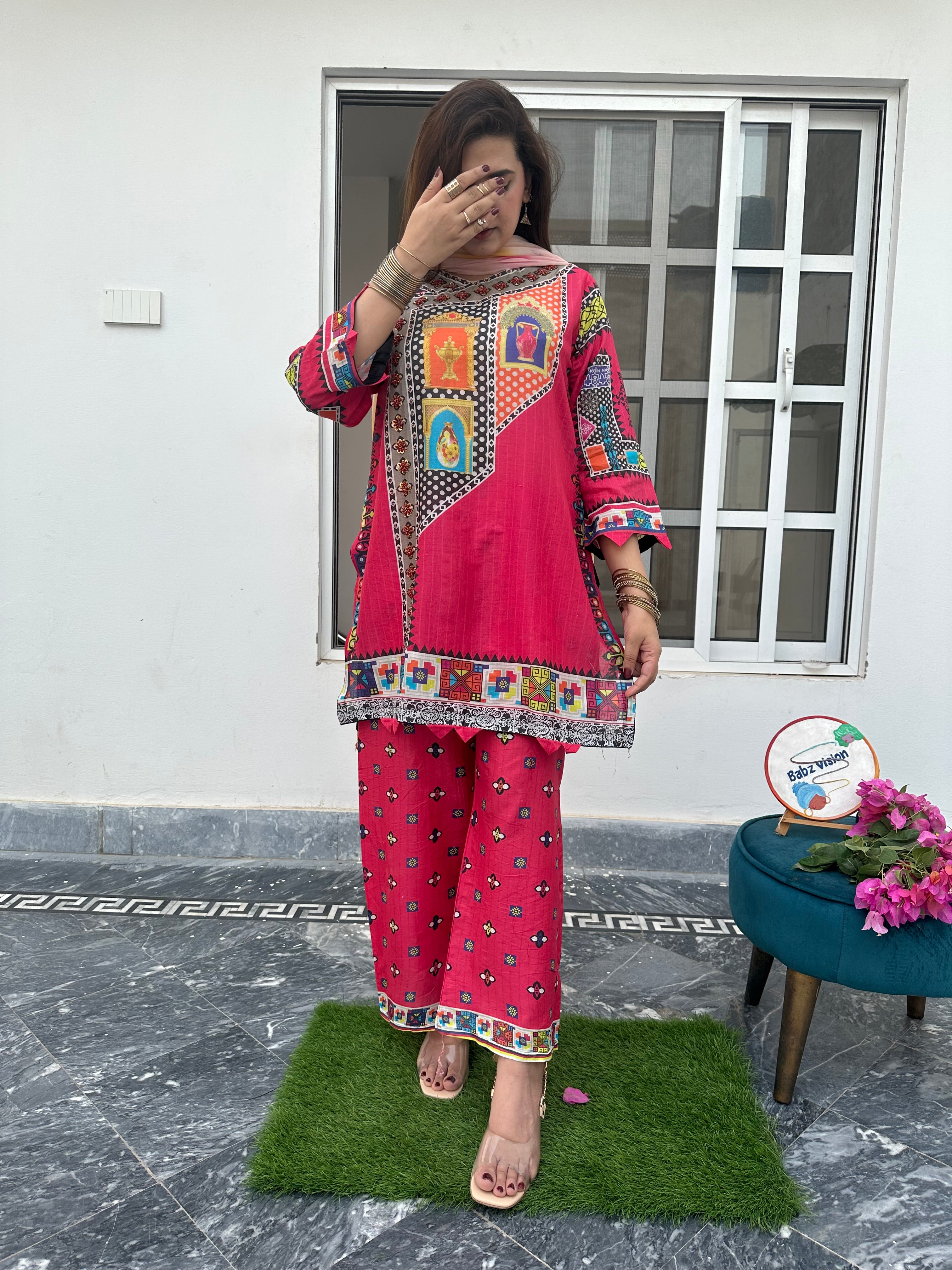 Rooh afza 2 piece , moti and sitari hand work