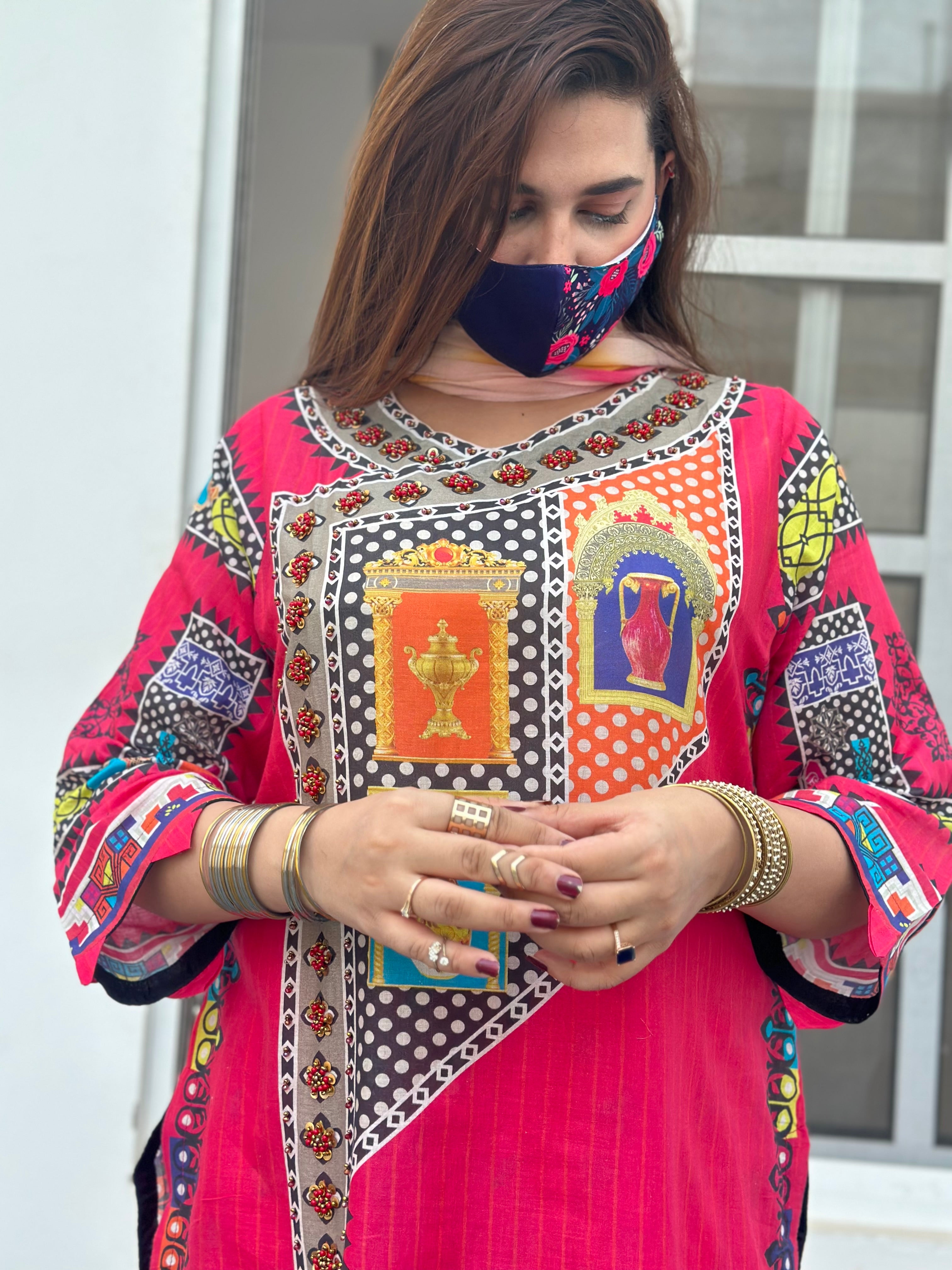 Rooh afza 2 piece , moti and sitari hand work