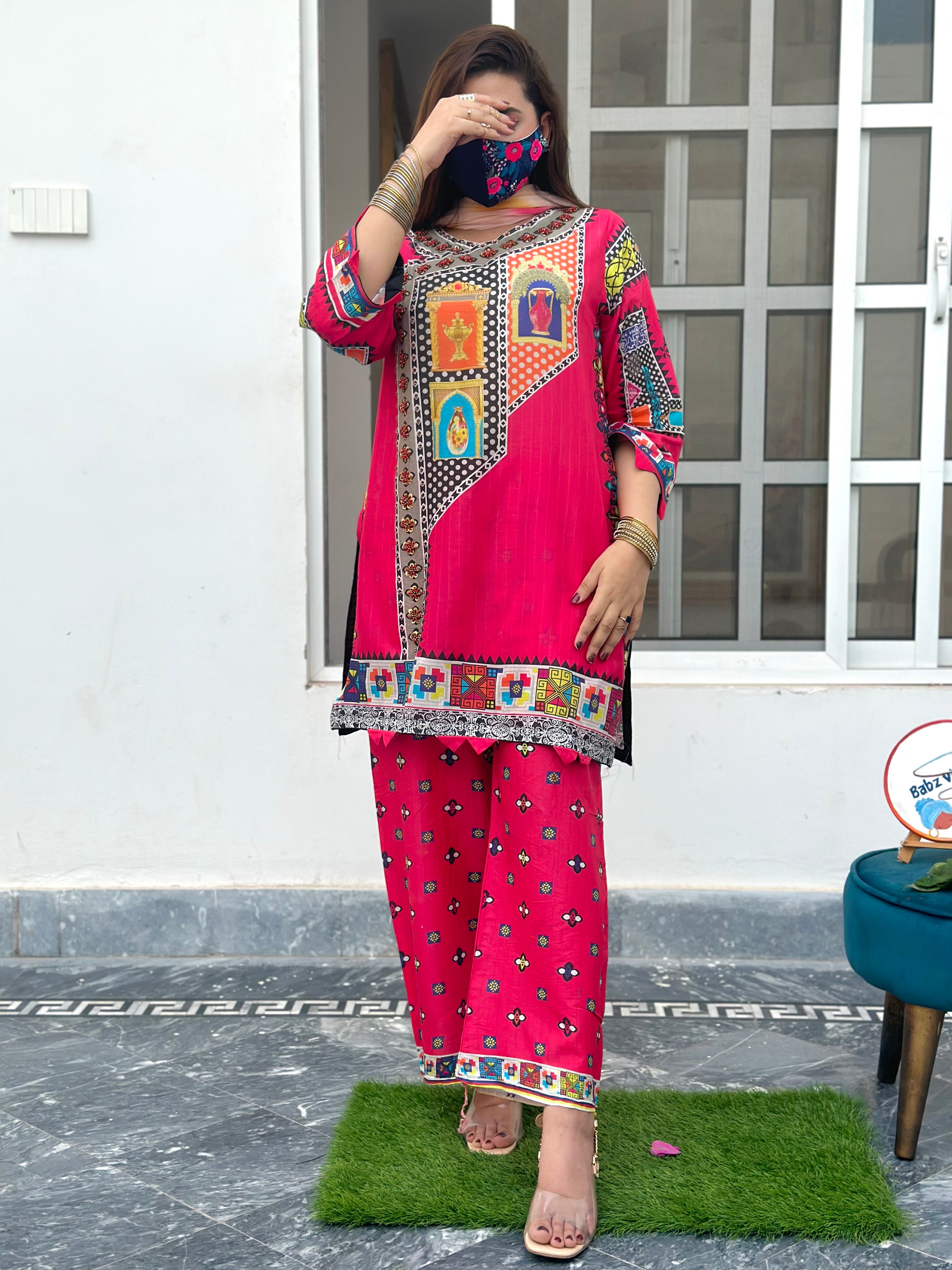 Rooh afza 2 piece , moti and sitari hand work