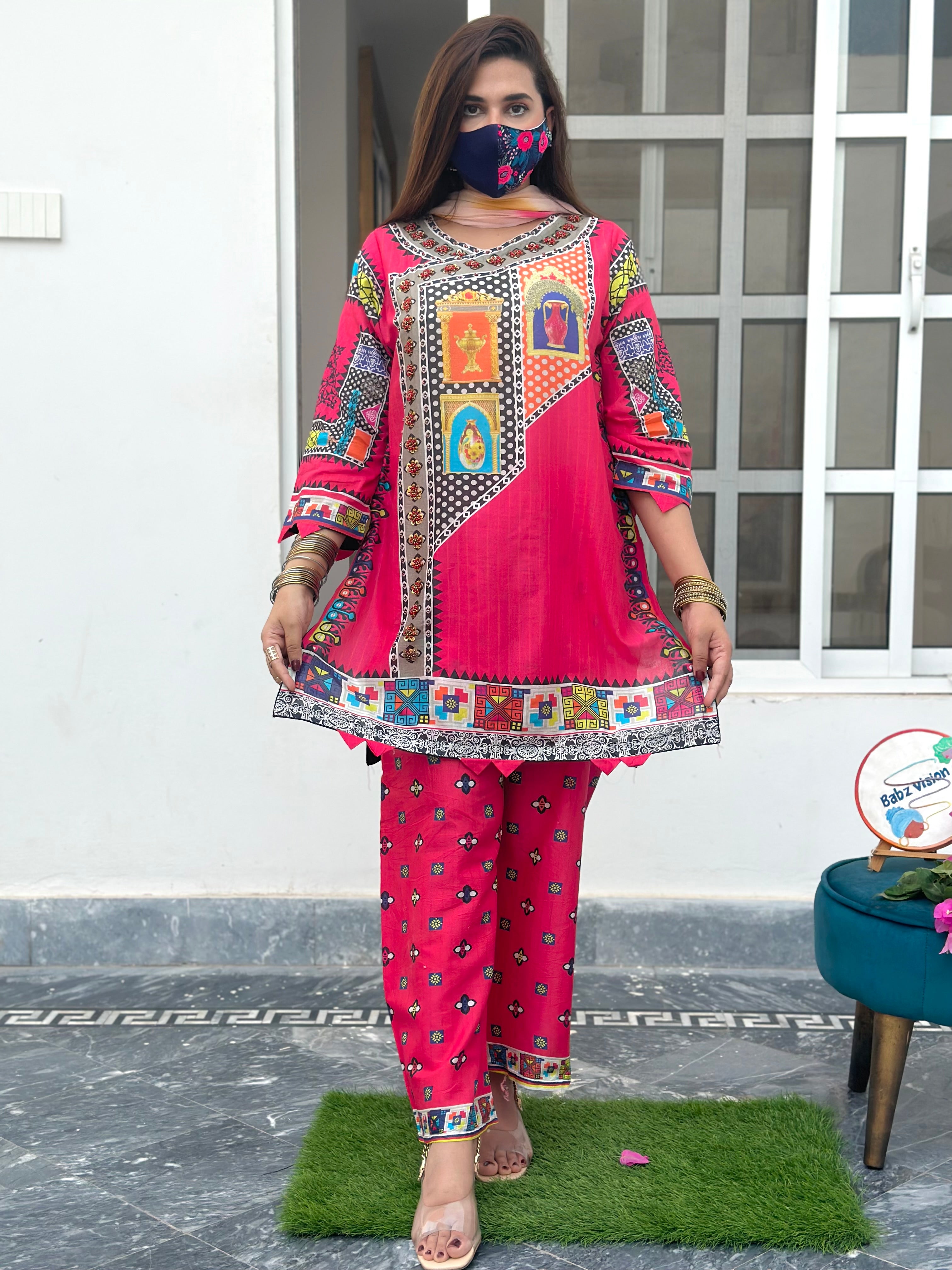 Rooh afza 2 piece , moti and sitari hand work