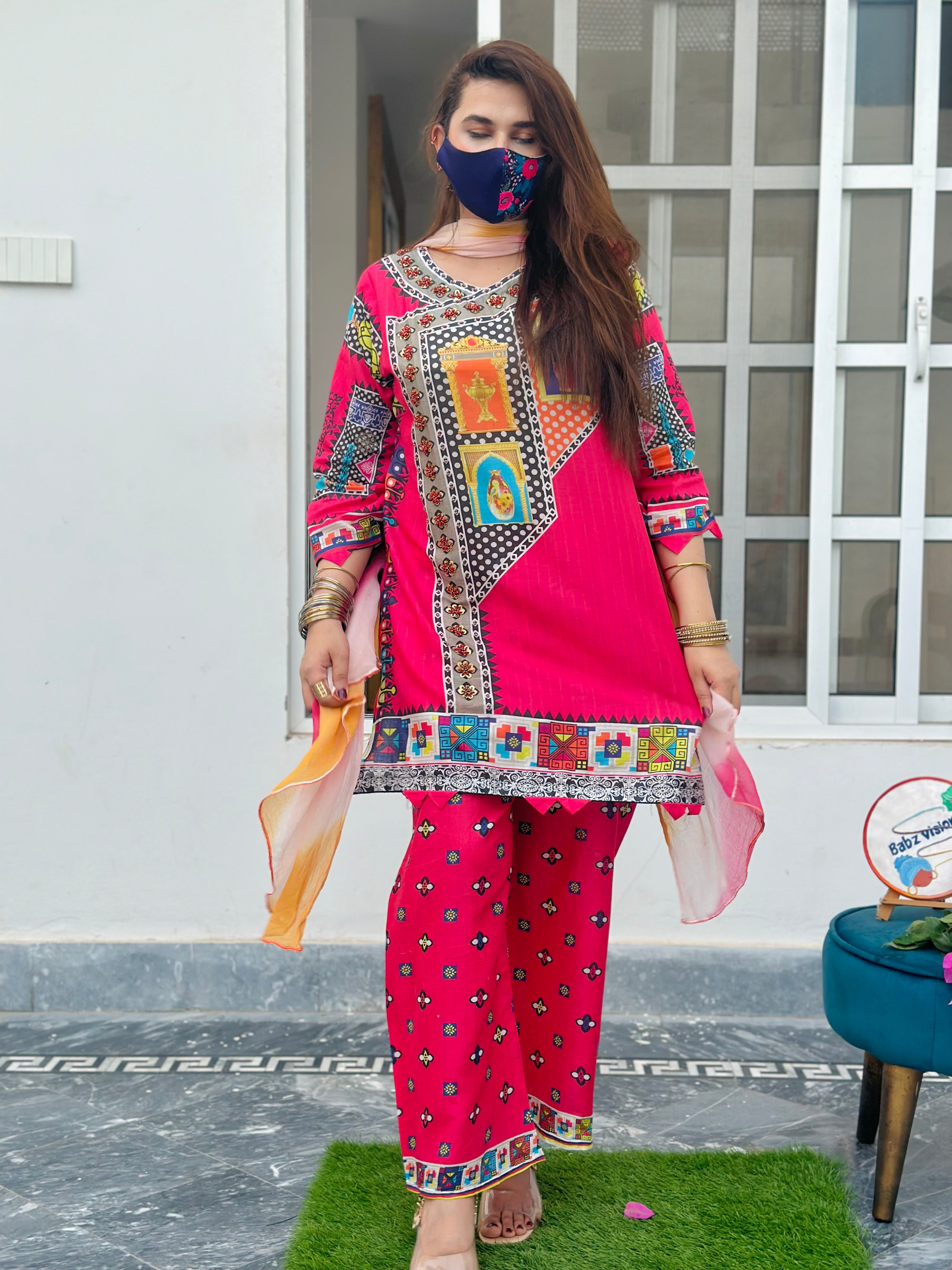 Rooh afza 2 piece , moti and sitari hand work