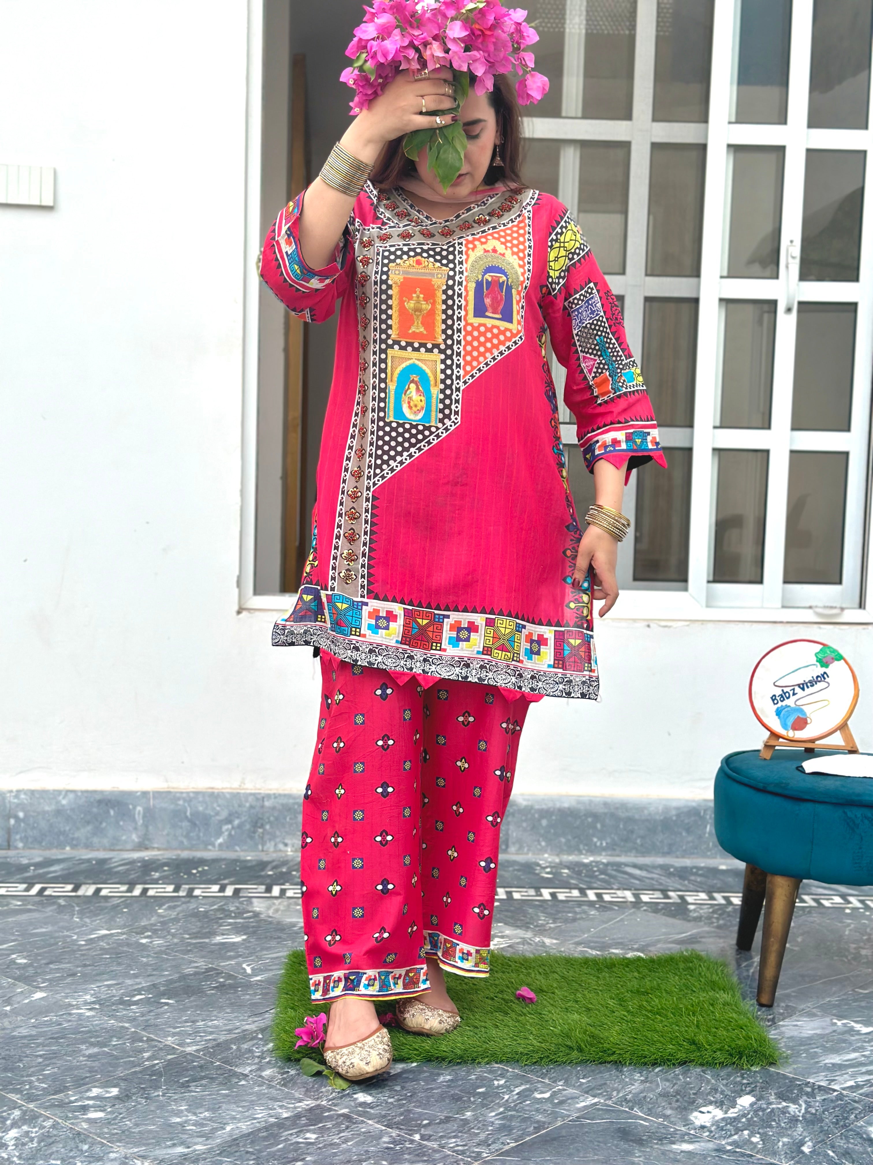 Rooh afza 2 piece , moti and sitari hand work