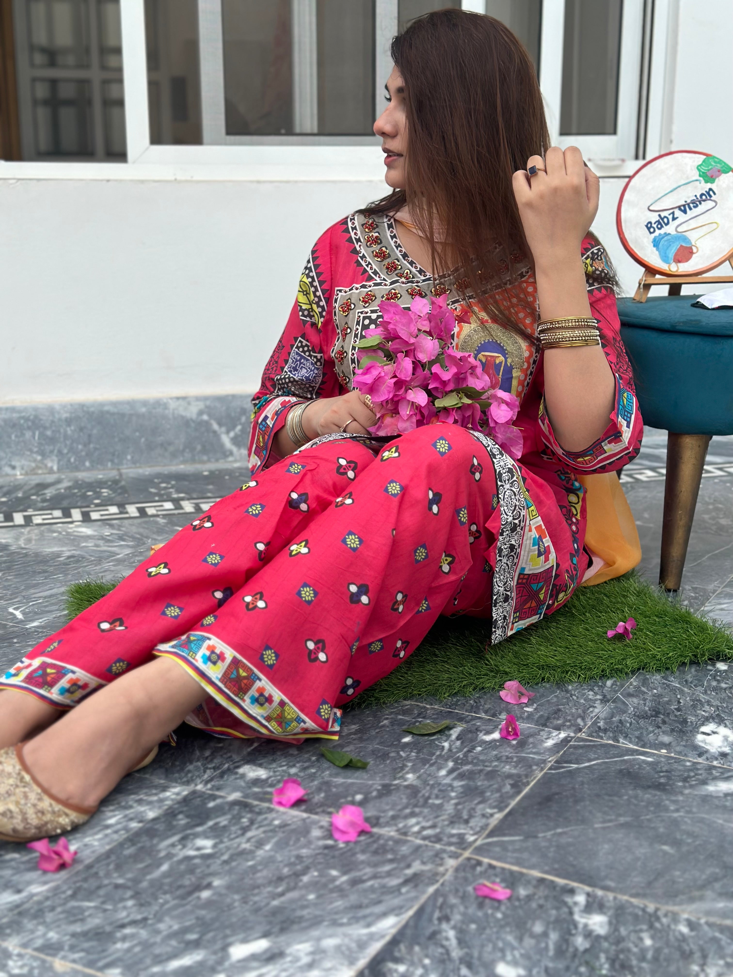 Rooh afza 2 piece , moti and sitari hand work