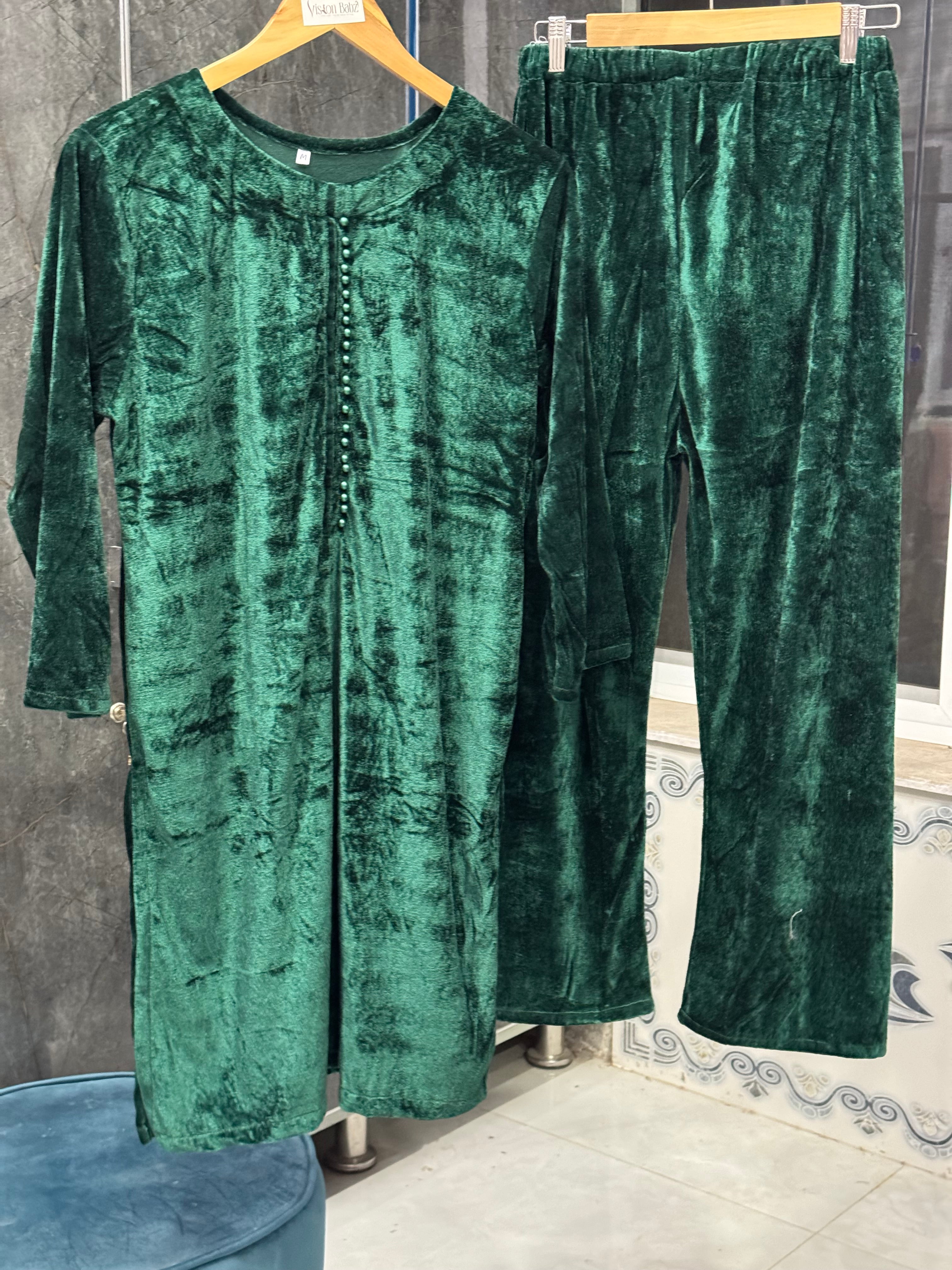 Velvet solid 2 piece emerald