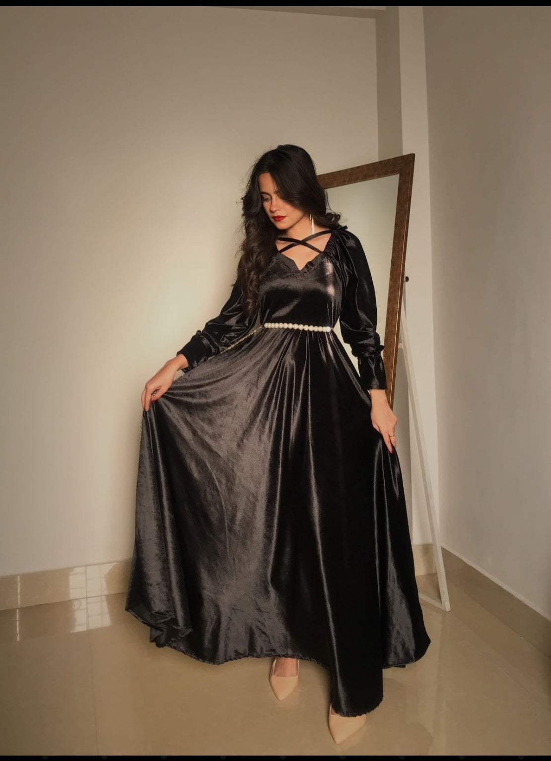 Korean velvet maxi black