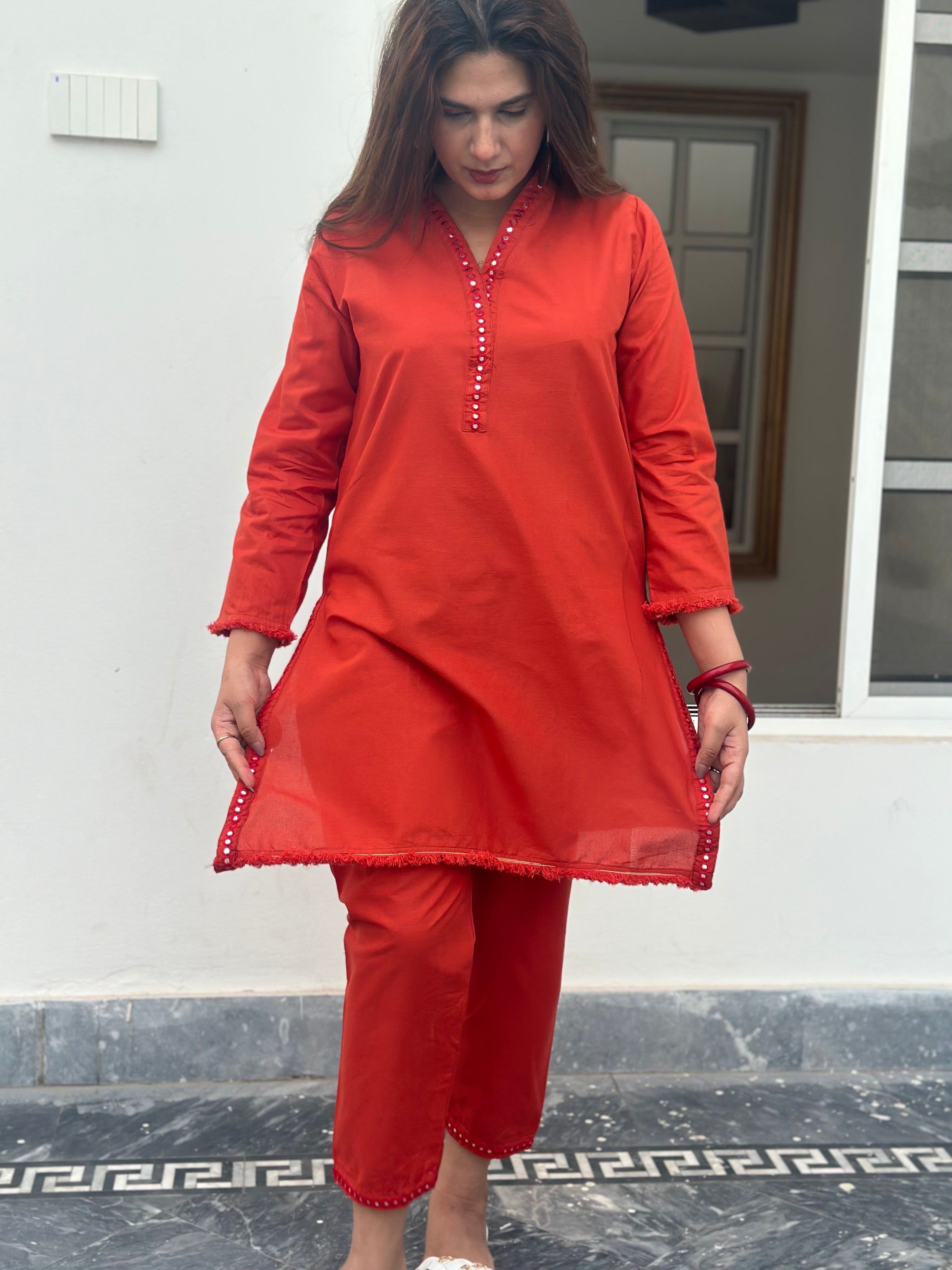 Summer solid panni 2 piece stitched rust and mustard