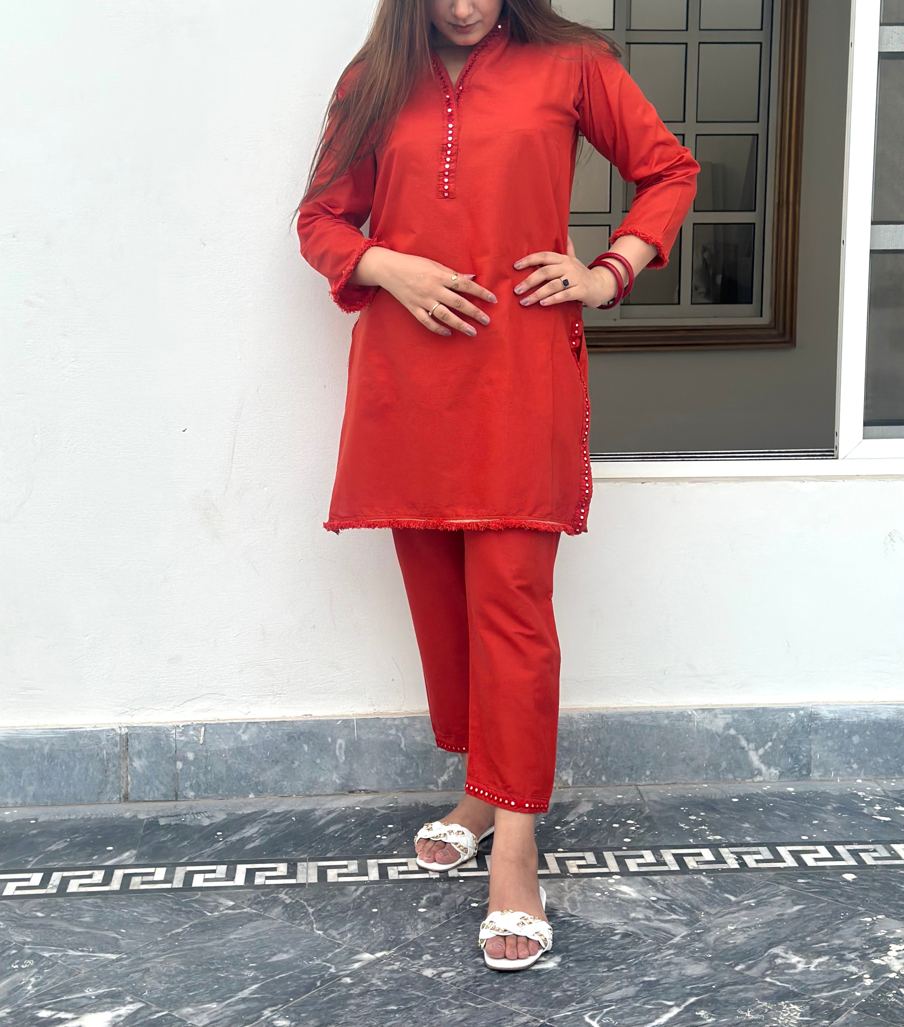 Summer solid panni 2 piece stitched rust and mustard