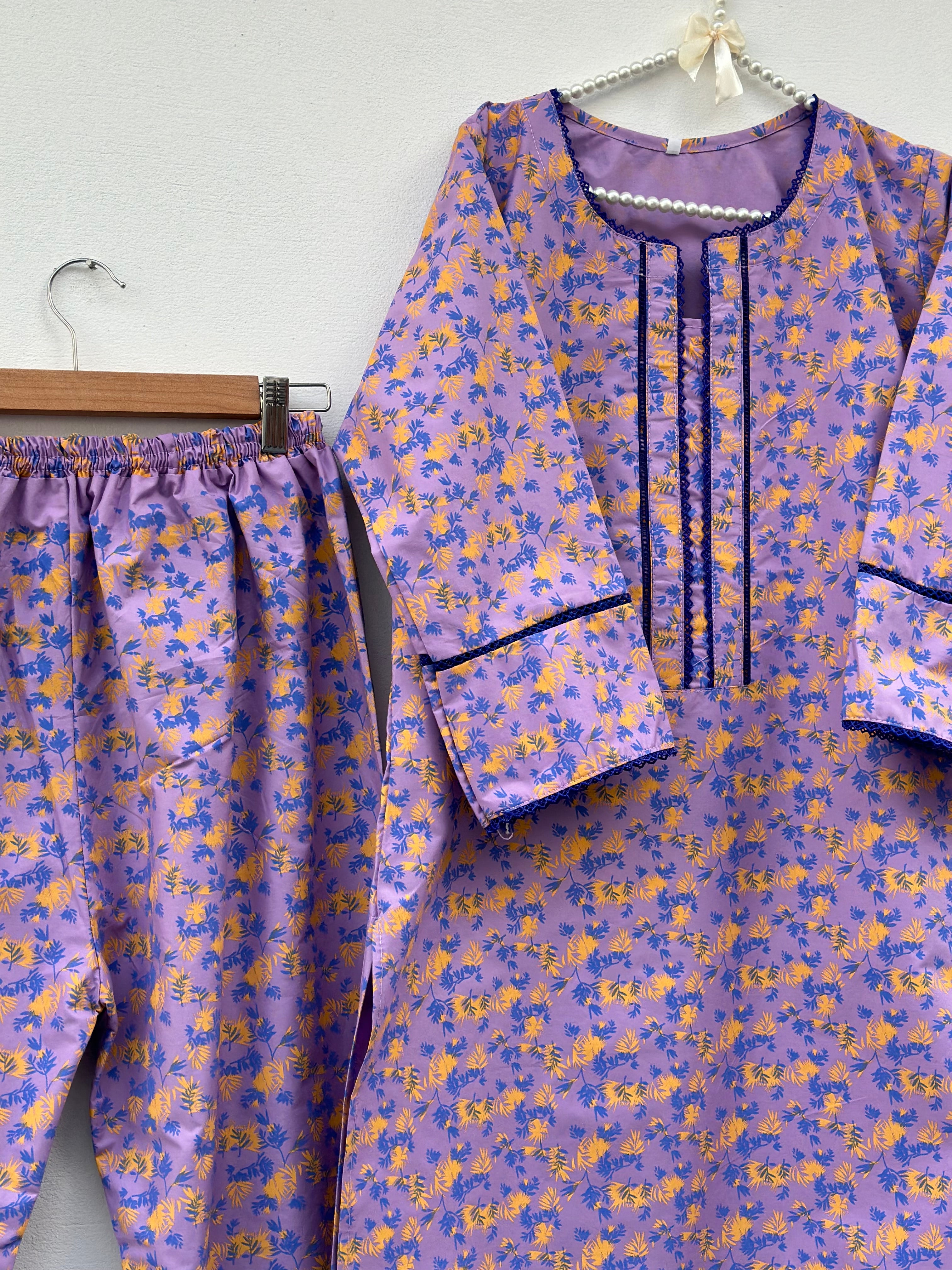 Winter cotton printed Co ord lilac