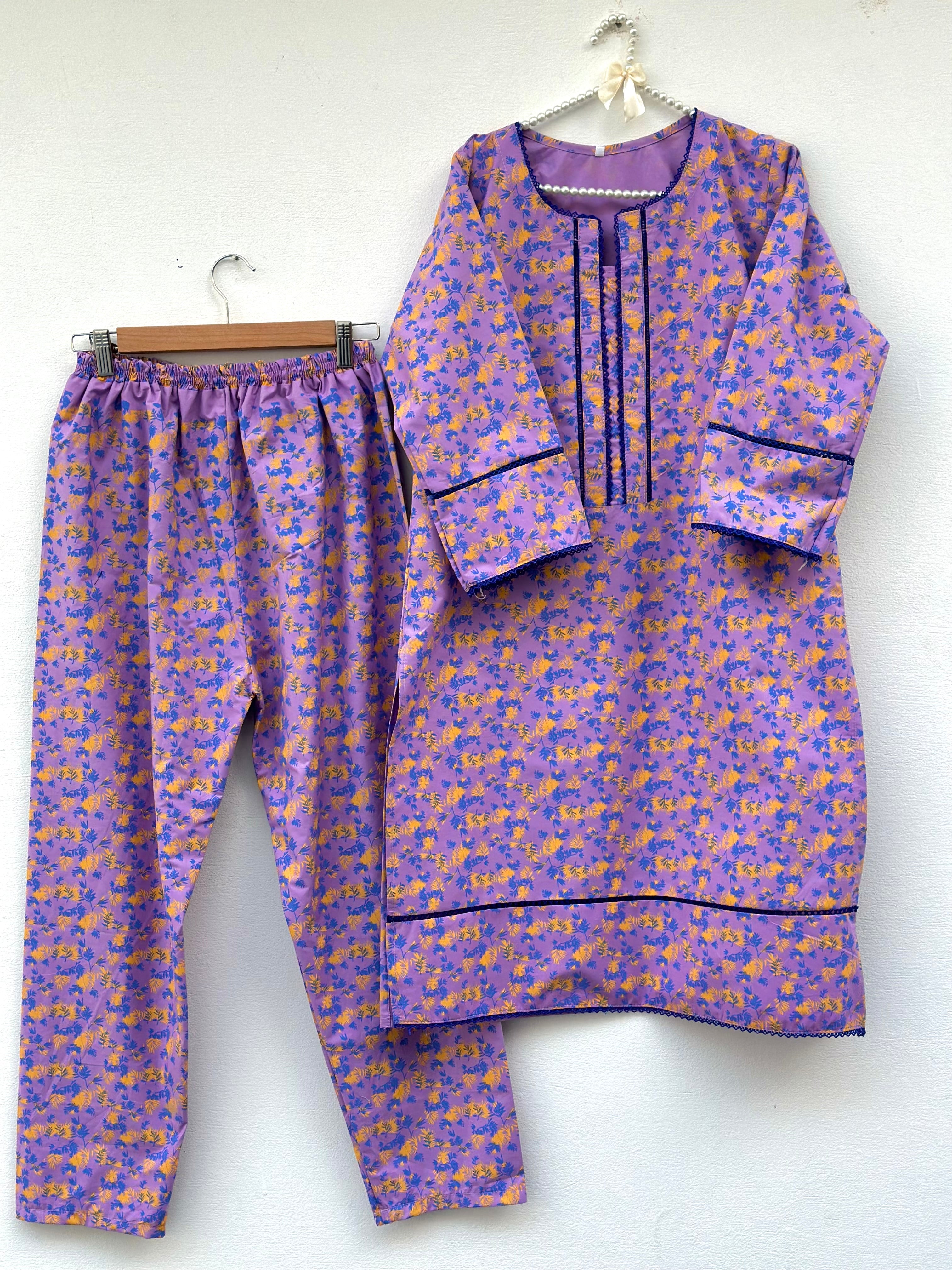 Winter cotton printed Co ord lilac