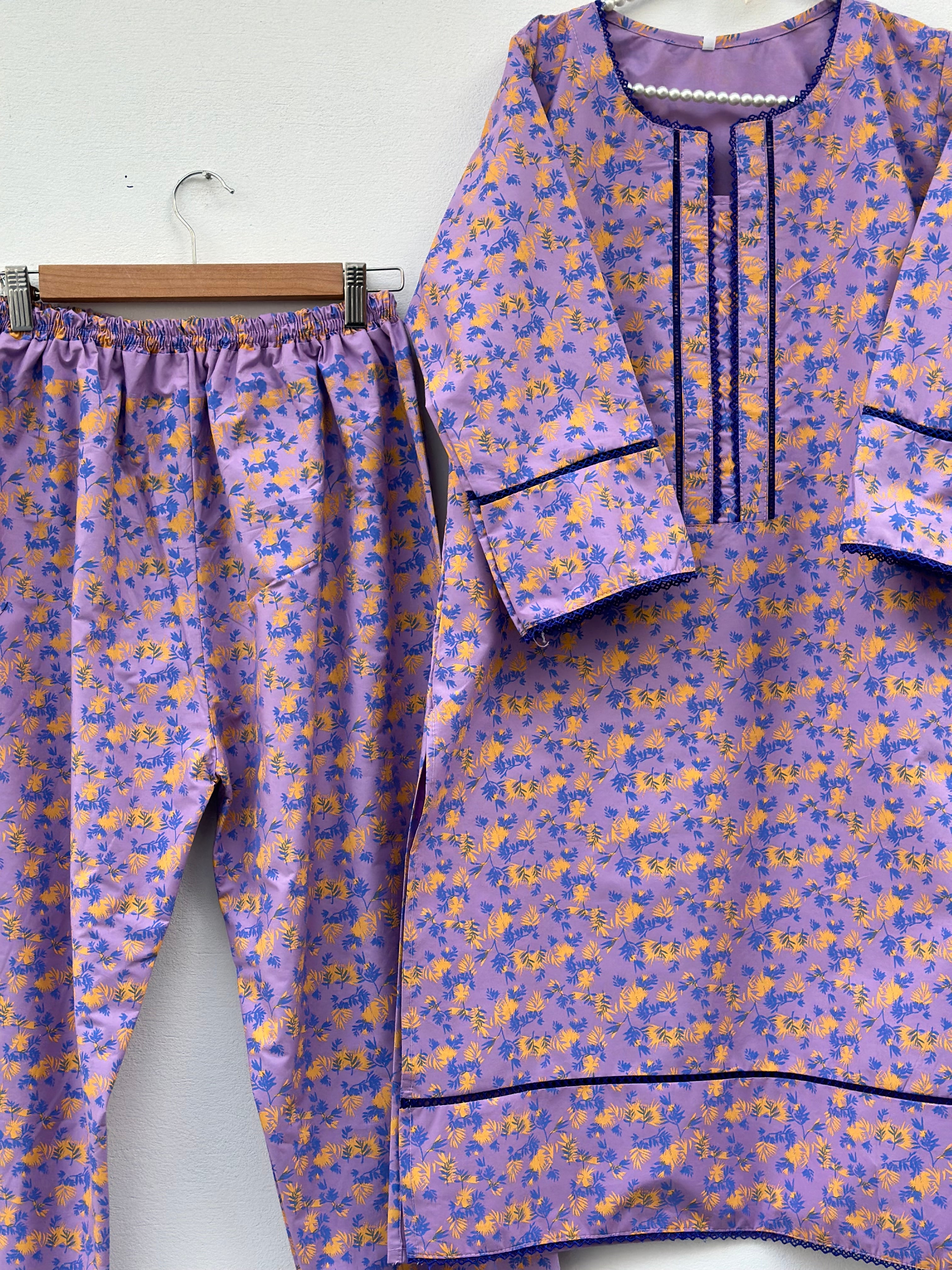 Winter cotton printed Co ord lilac