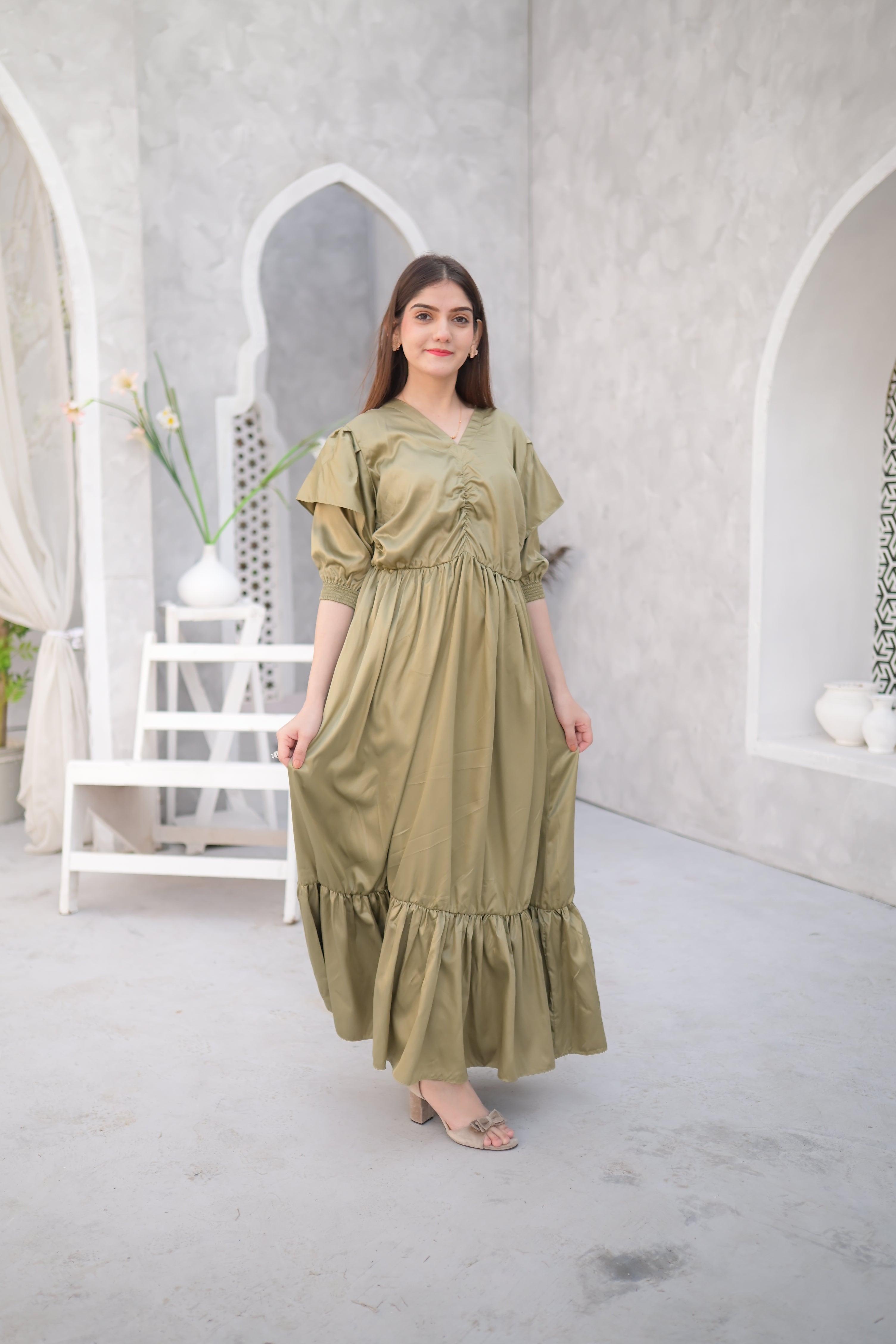 Olive side pockets maxi