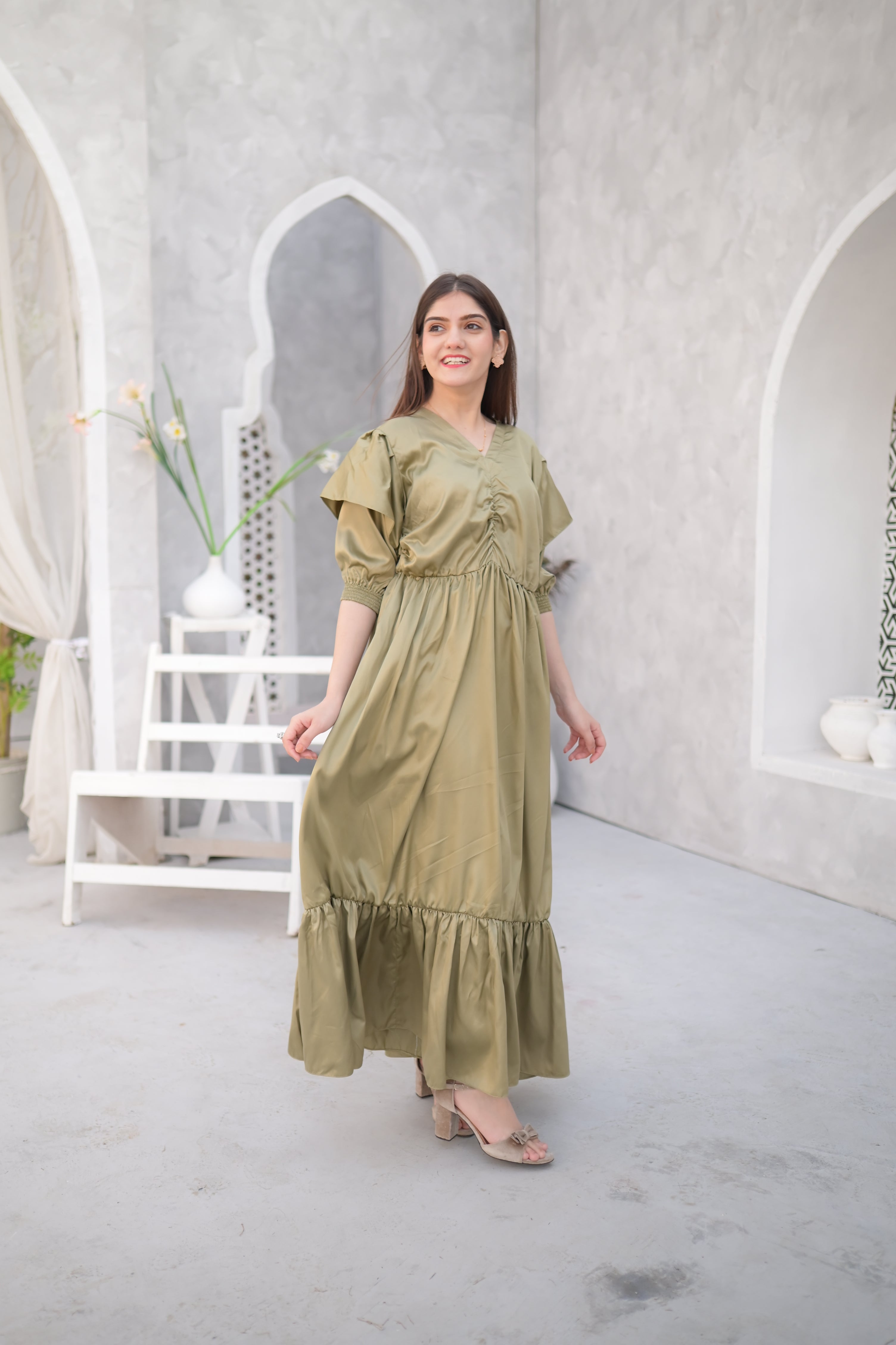 Olive side pockets maxi